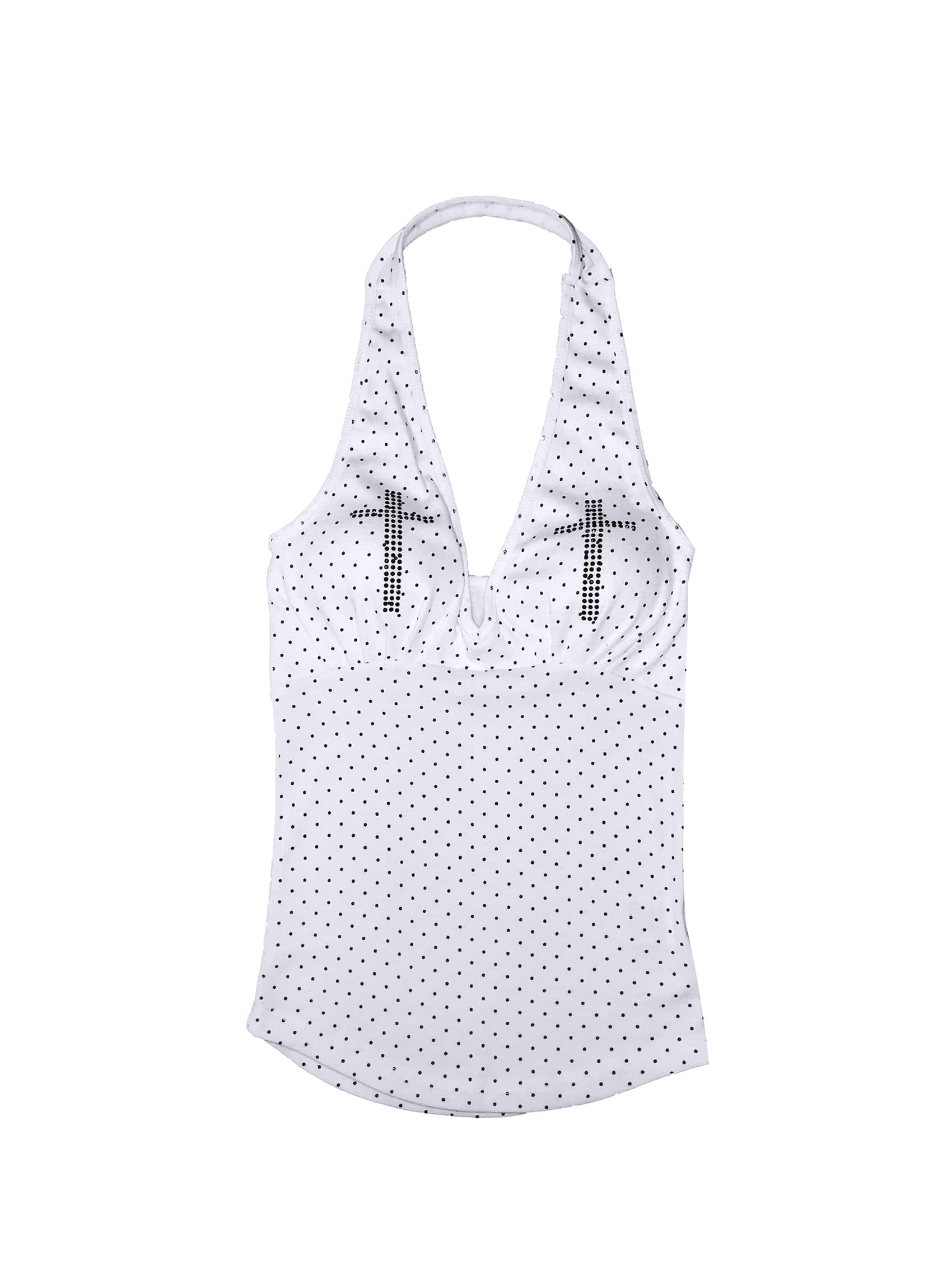 Rhinestone Cross Polka Dot Halter Top