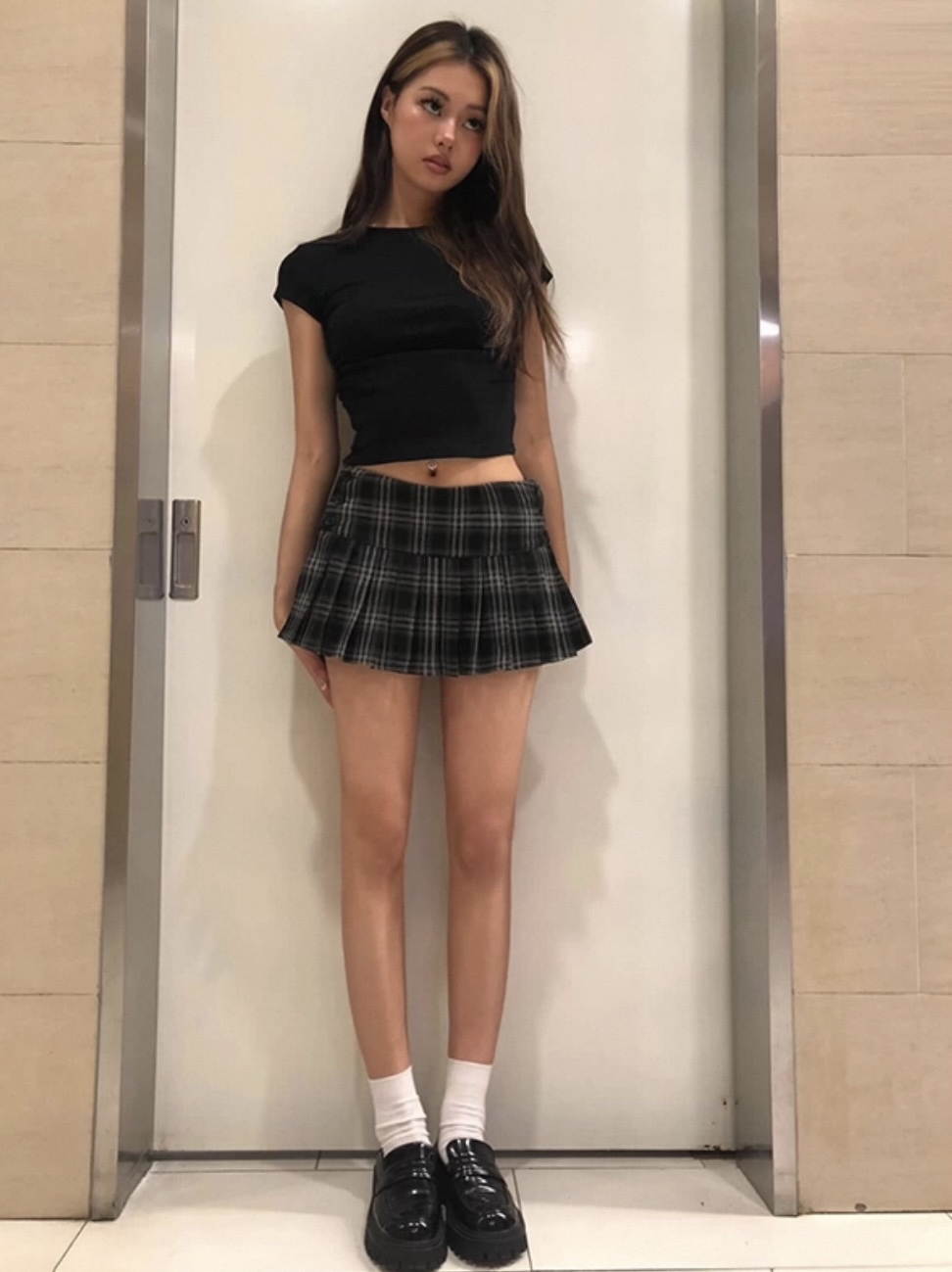 SK203 复古格子百褶短裙