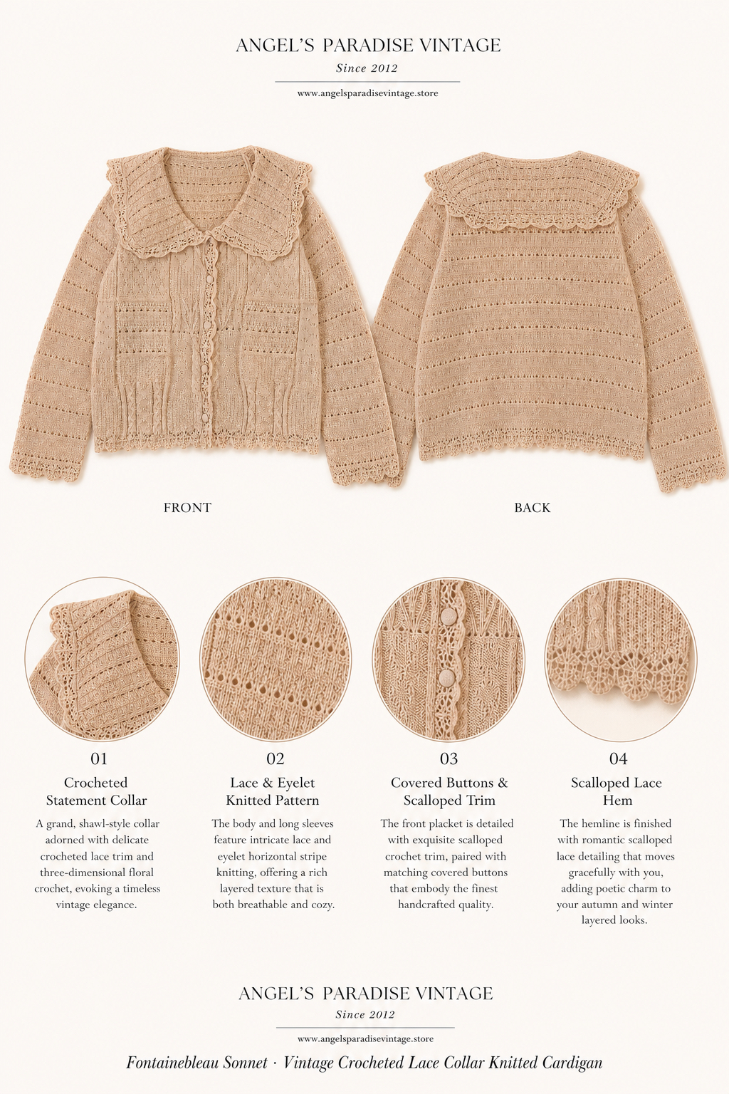 楓丹白露的詩篇 ∙ 鉤織立體拼花大翻領古董針織外套 Fontainebleau Sonnet ∙ Vintage Crocheted Lace Collar Knitted Cardigan