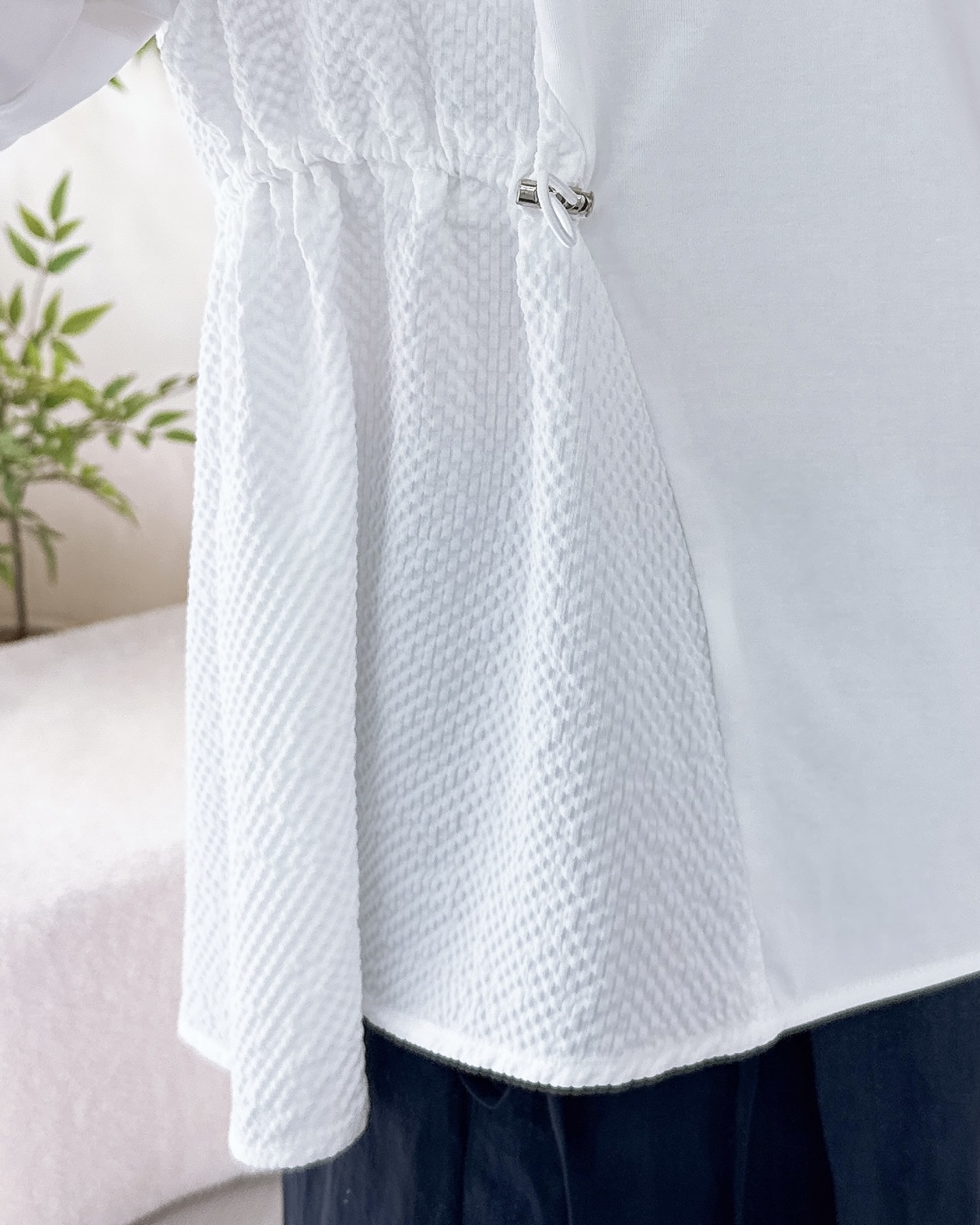 寬鬆側索繩拼布上衣 3色