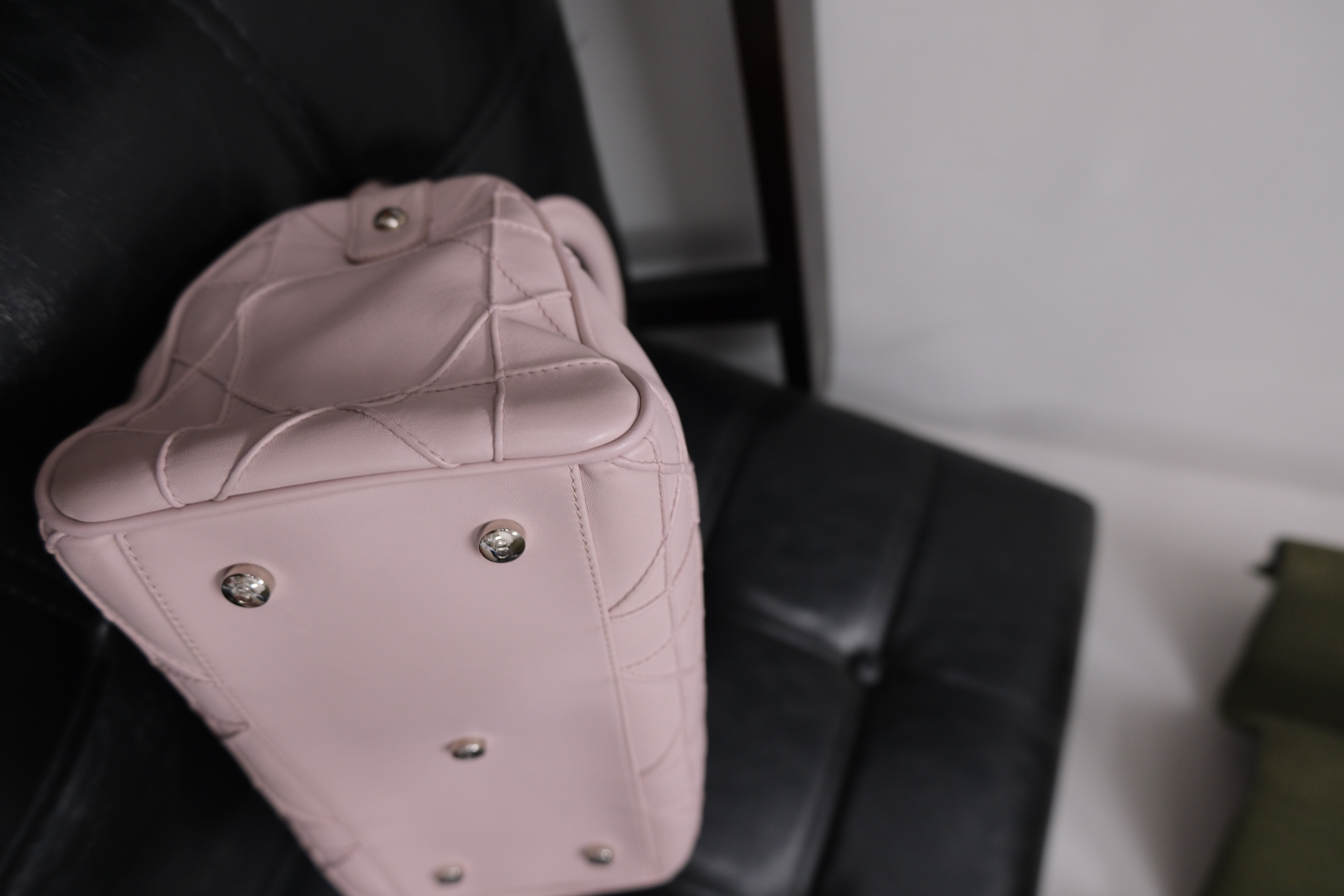 Cannage Leather 2 Way Handbag Pink