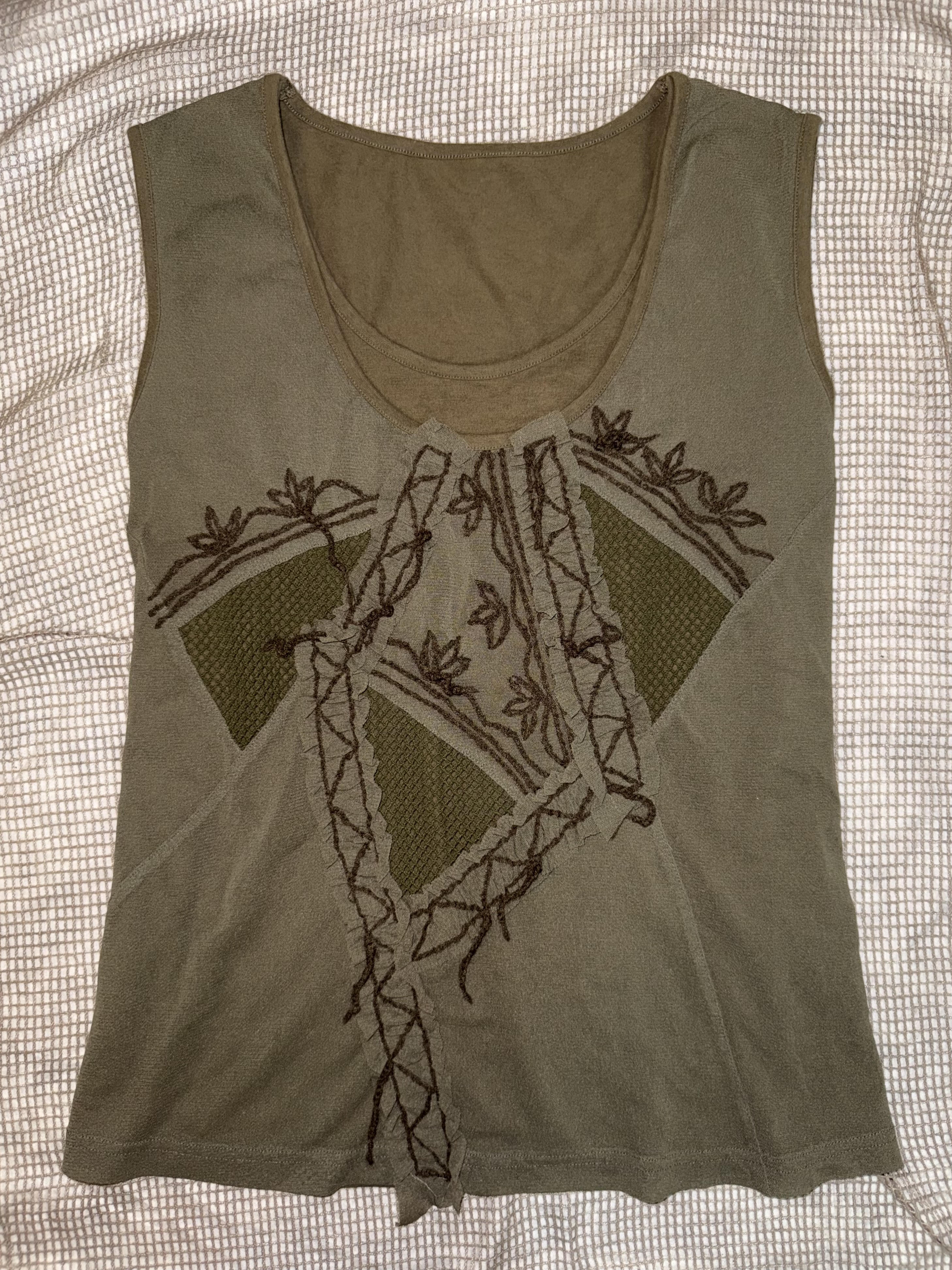 Olive Green Embroidered Sleeveless Vest