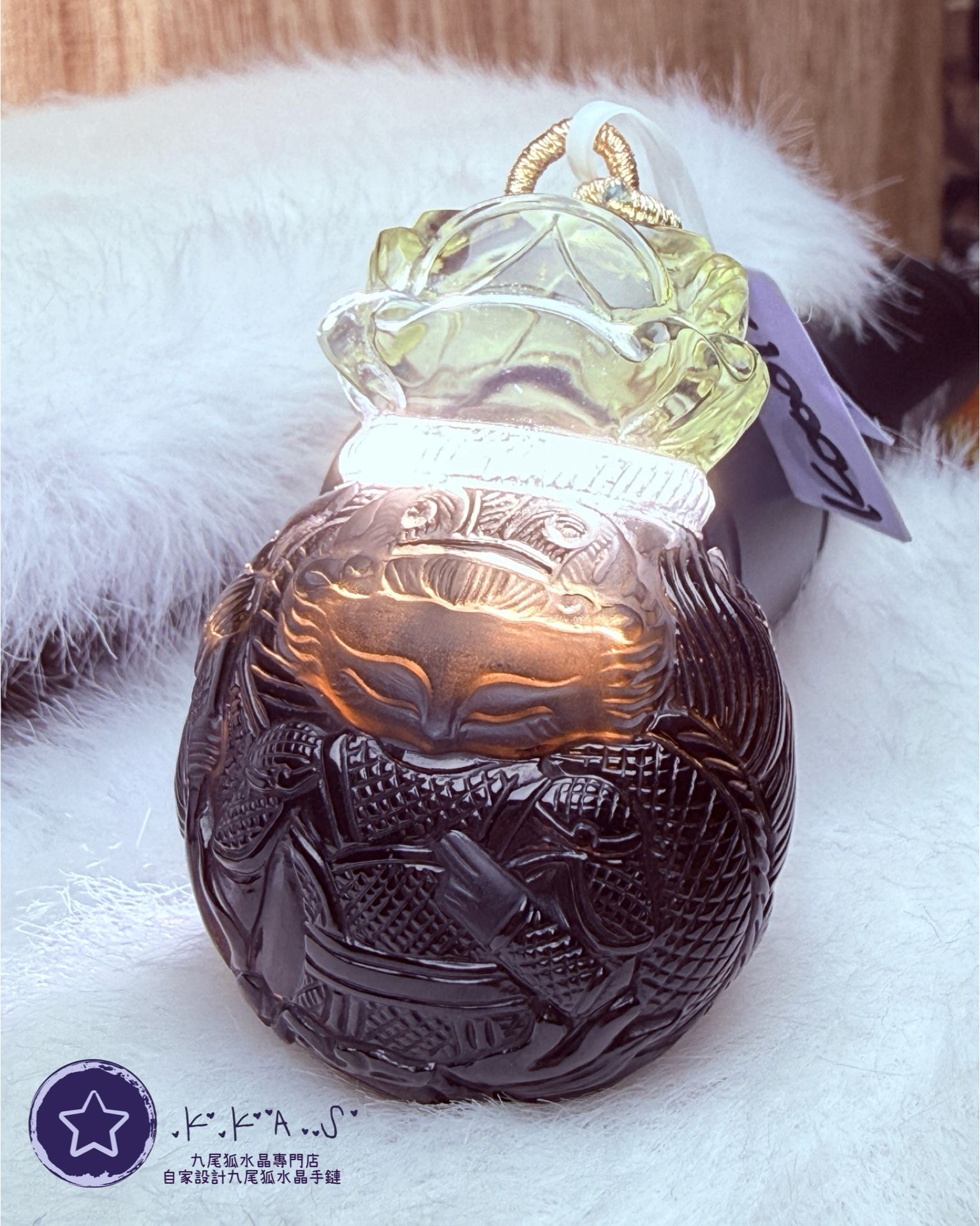 K00120 茶水晶 將軍龍狐 - 吊墜/手牌兩用款