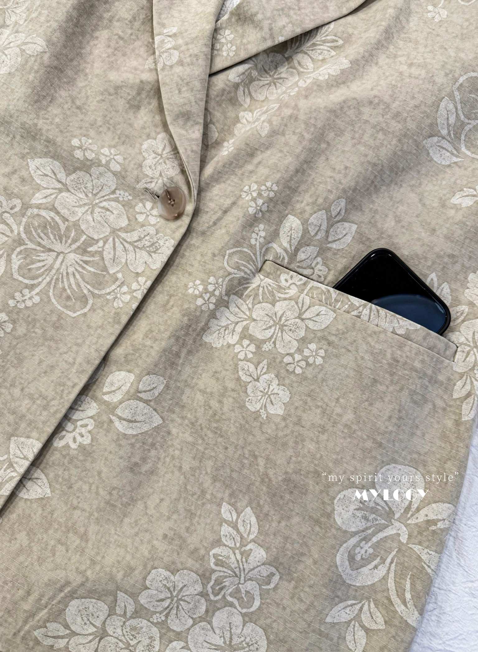 美式仿Vintage～花紋寬鬆直版西裝薄外套 NI0001