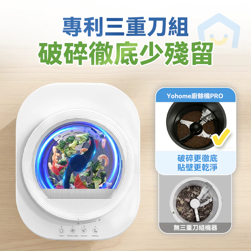 日本Yohome智能粉化減量發酵堆肥可視窗自清潔可卸洗刀組多用途環保廚餘機PRO 