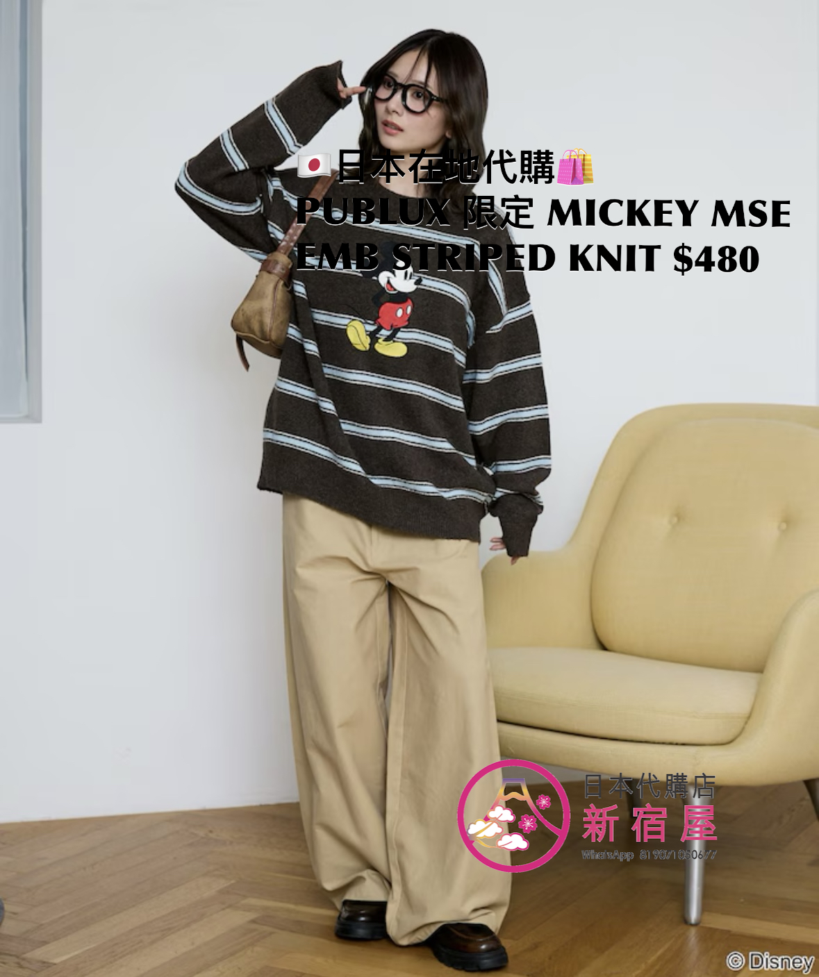 PUBLUX 限定 MICKEY MOUSE EMBROIDERY STRIPED KNIT