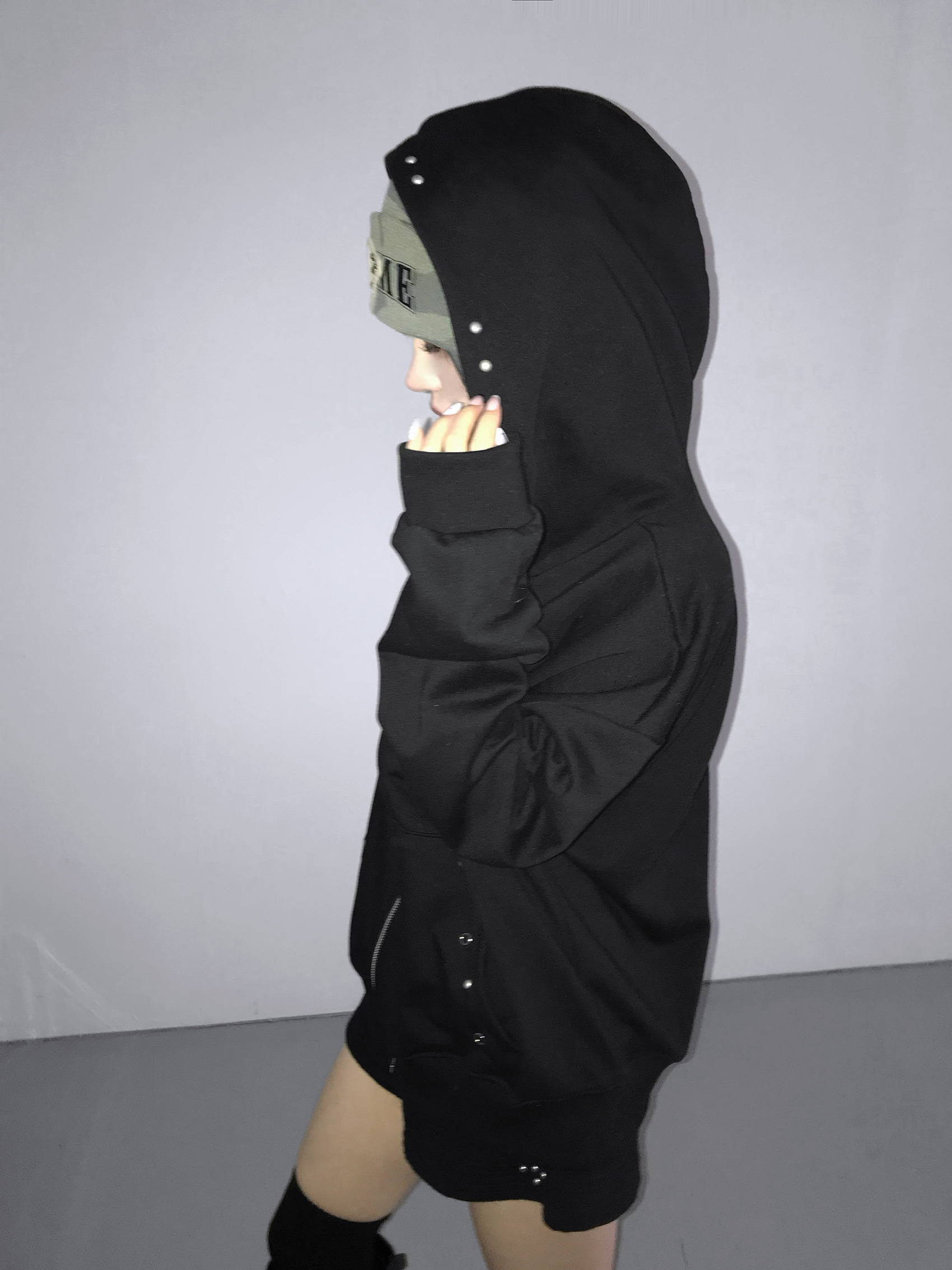 Cotton Studded Zip Hoodie