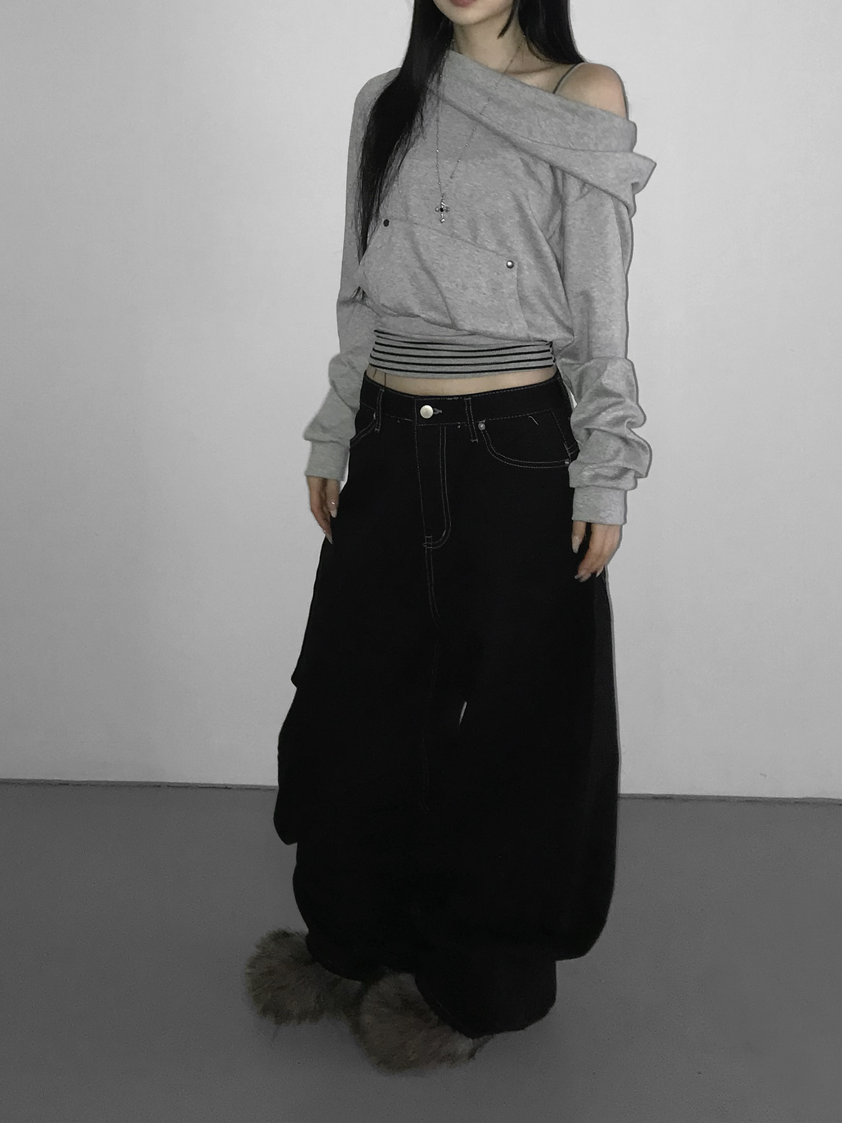 Soft Off-Shoulder Cropped Hoodie