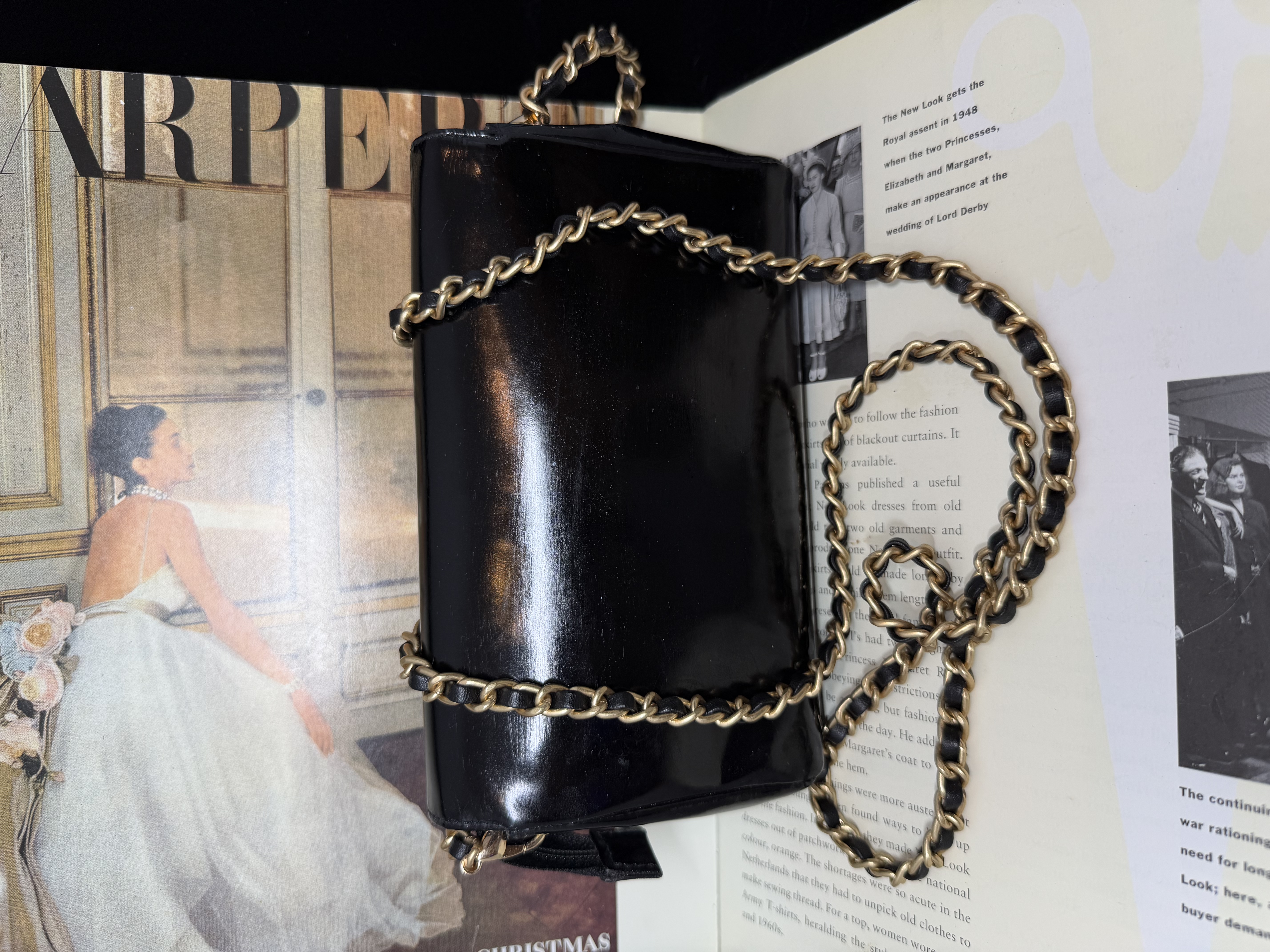 vintage chanel black patent leather vanity