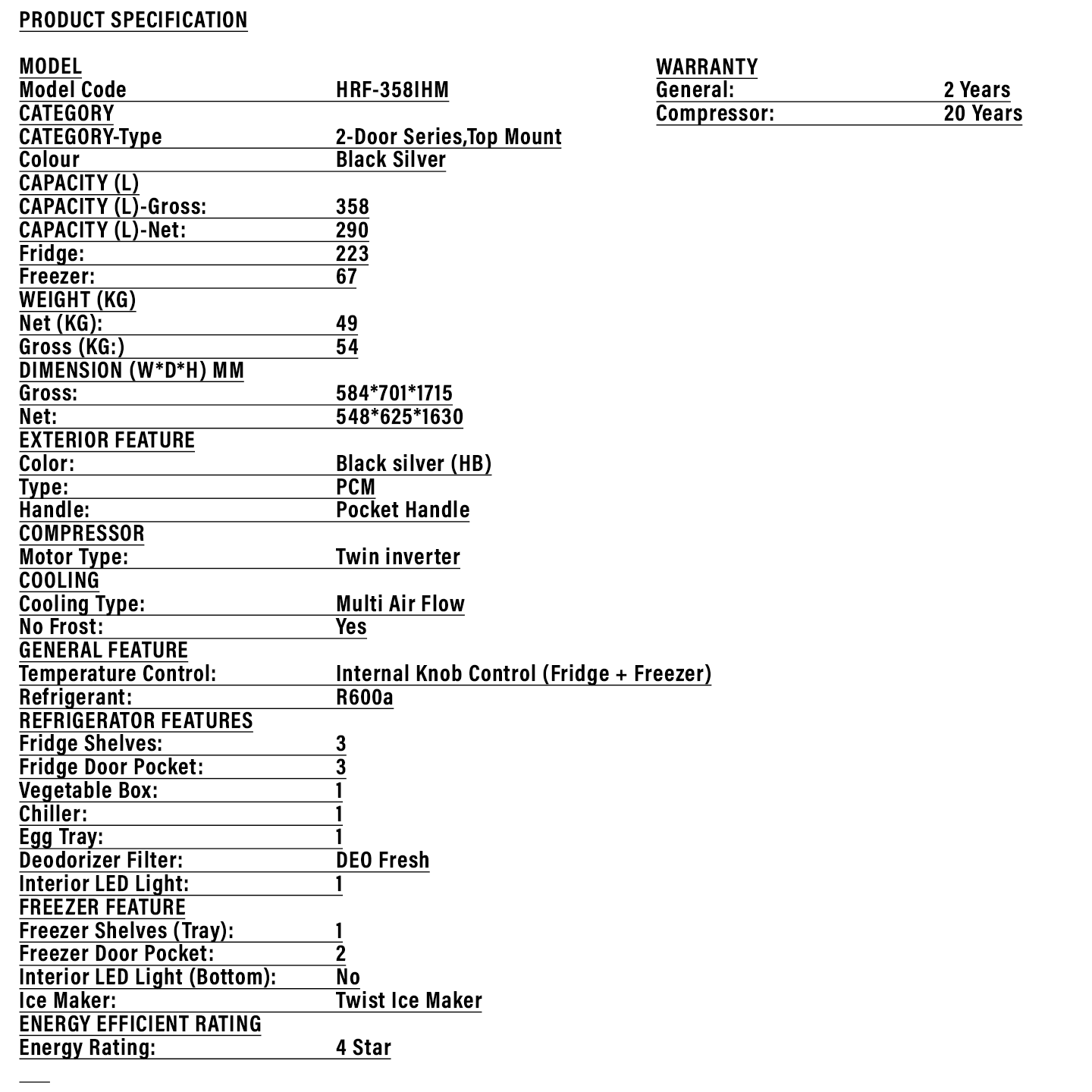 Haier 358L Inverter 2-Door Refrigerator (HRF-358IHM)