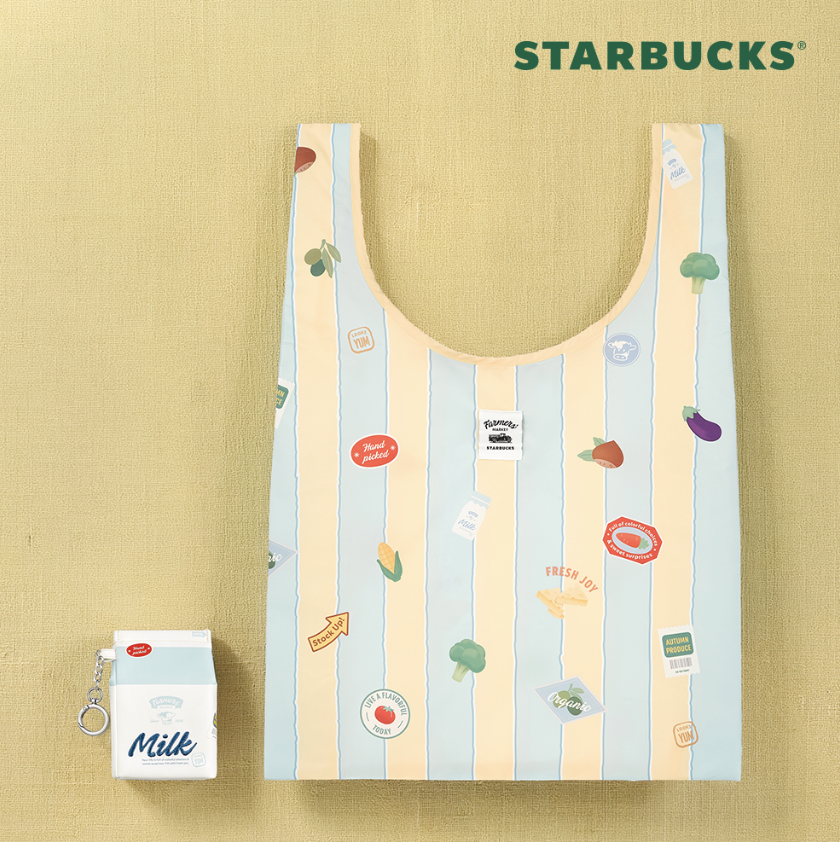 田園農夫系列｜韓國 Starbucks 星巴克 復古牛奶盒收納包 + 環保袋｜Farmers Market Milk Pouch Foldable Bag