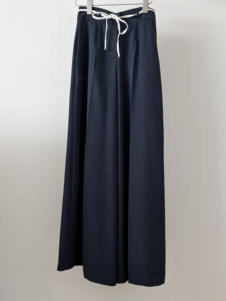 [超涼!!] Contrast Belt Wide Leg Slacks (White)