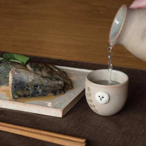 日本製 信樂燒 貓頭鷹清酒杯