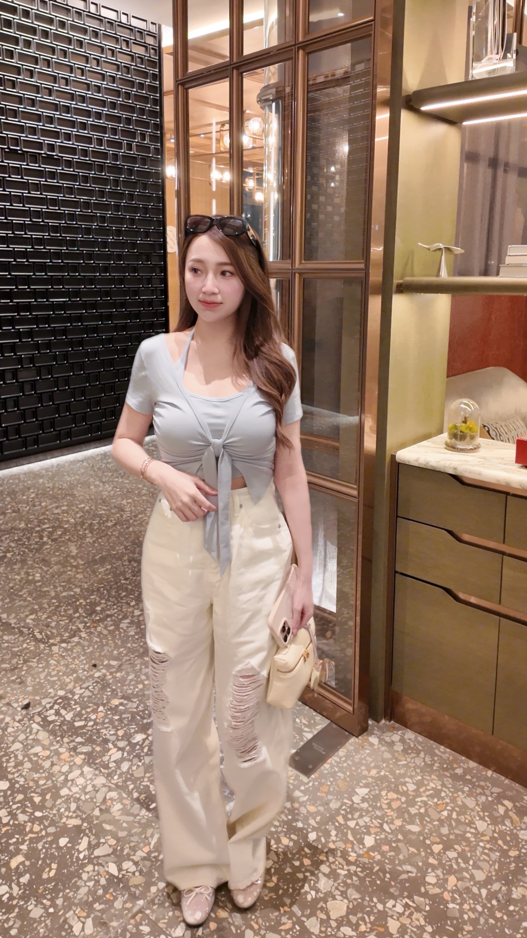 軟糯溫柔綁帶短袖Twinset (連Bra-top內搭）