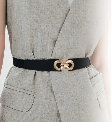 Dual Circle Buckle Elastic Cinch Waist Belt