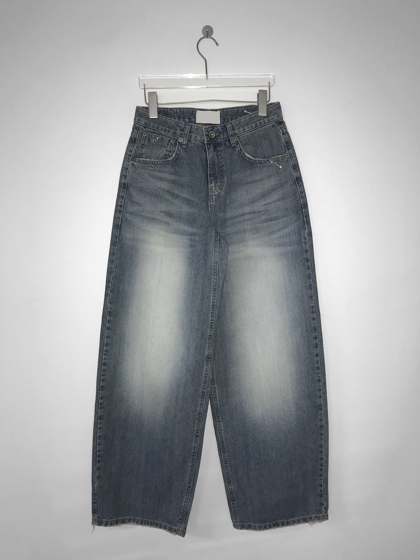 Metal Hook Washed Wide-Leg Denim