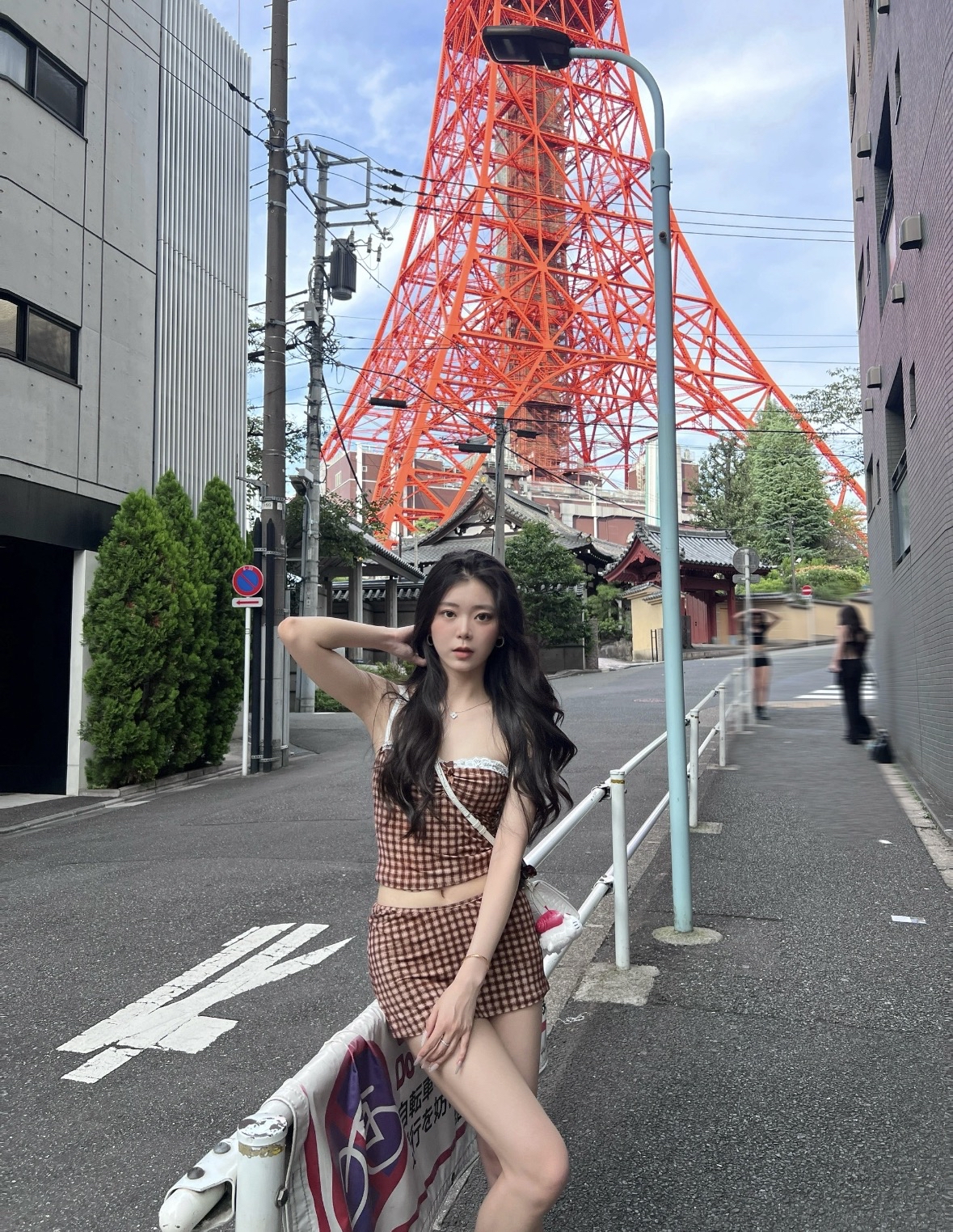 ST340甜美复古格纹两件套