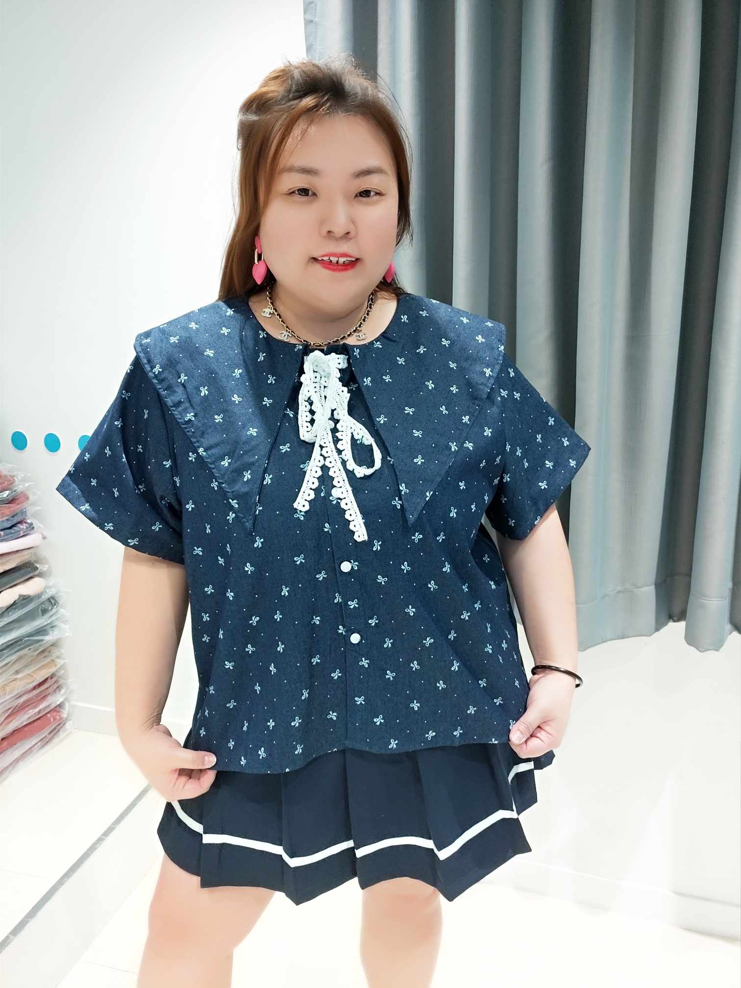 DOD13 大翻领蝴蝶结设计上衣