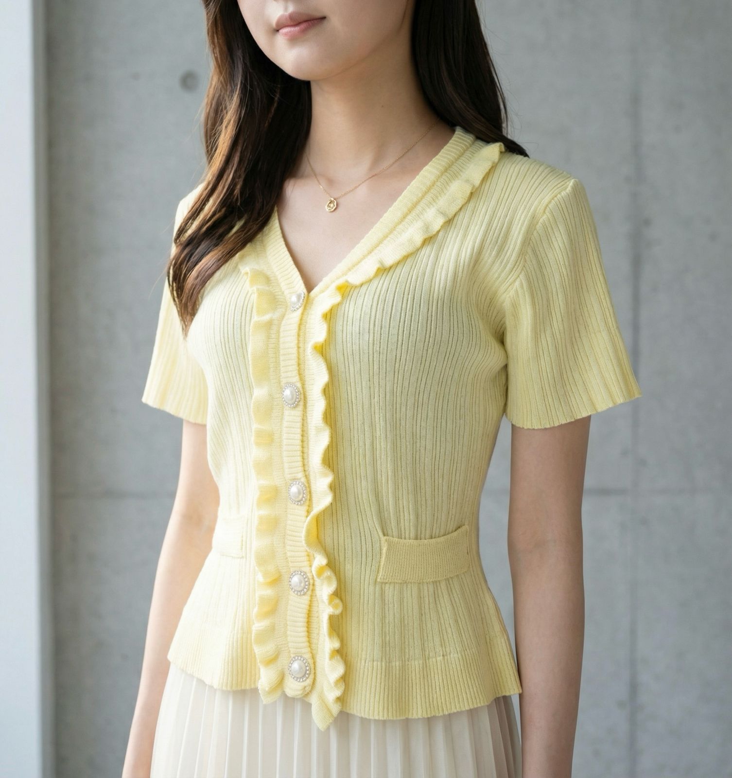 優雅荷葉邊針織開衫