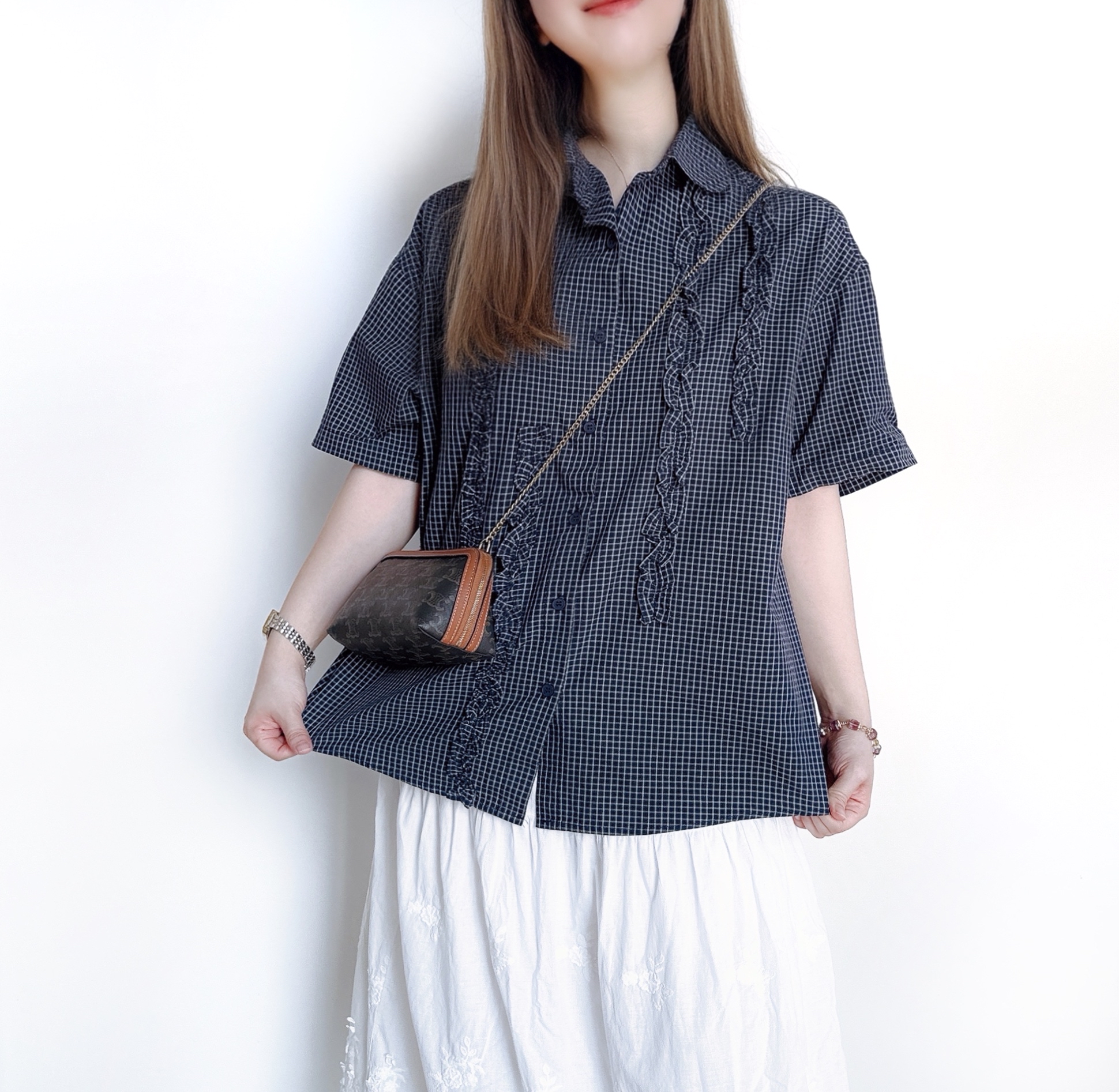 日系格紋Ruffle Top