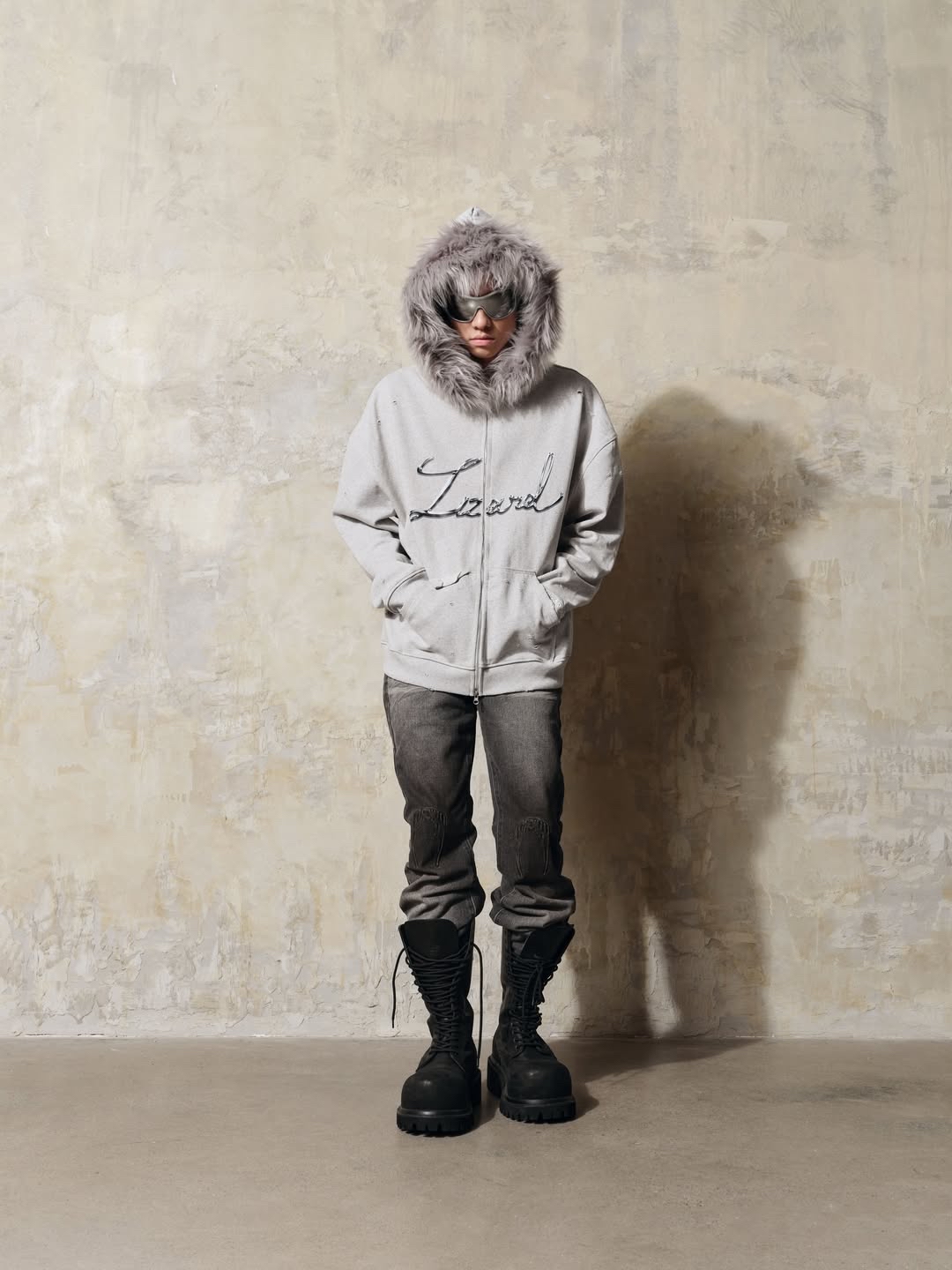 GREY FURY HOODIE ZIP 