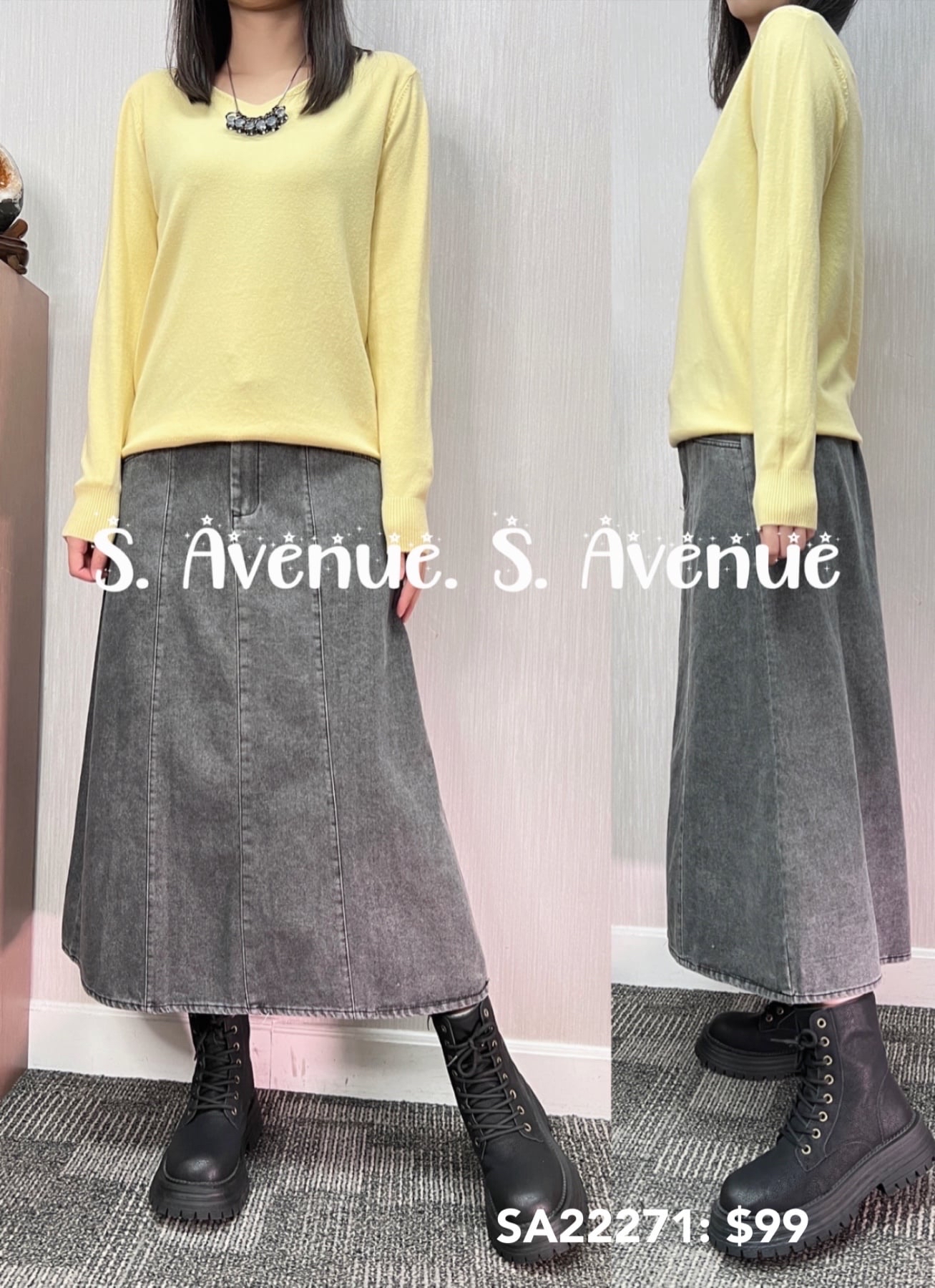 SA22271: 長袖V領淨色線冷top