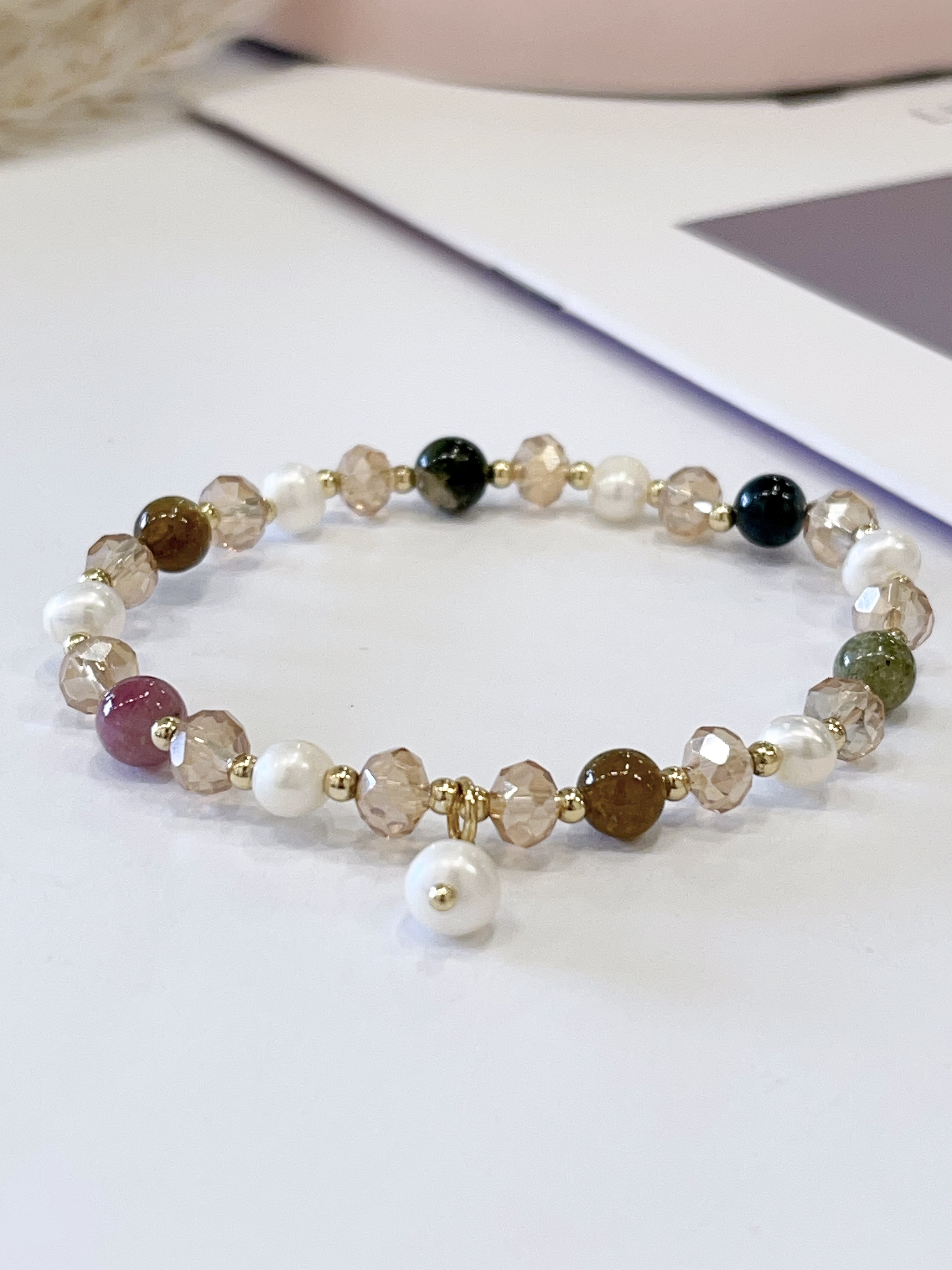 🌈🤍 多宝水晶 × 珍珠手串 Multicolor Crystal & Freshwater Pearl | 6mm