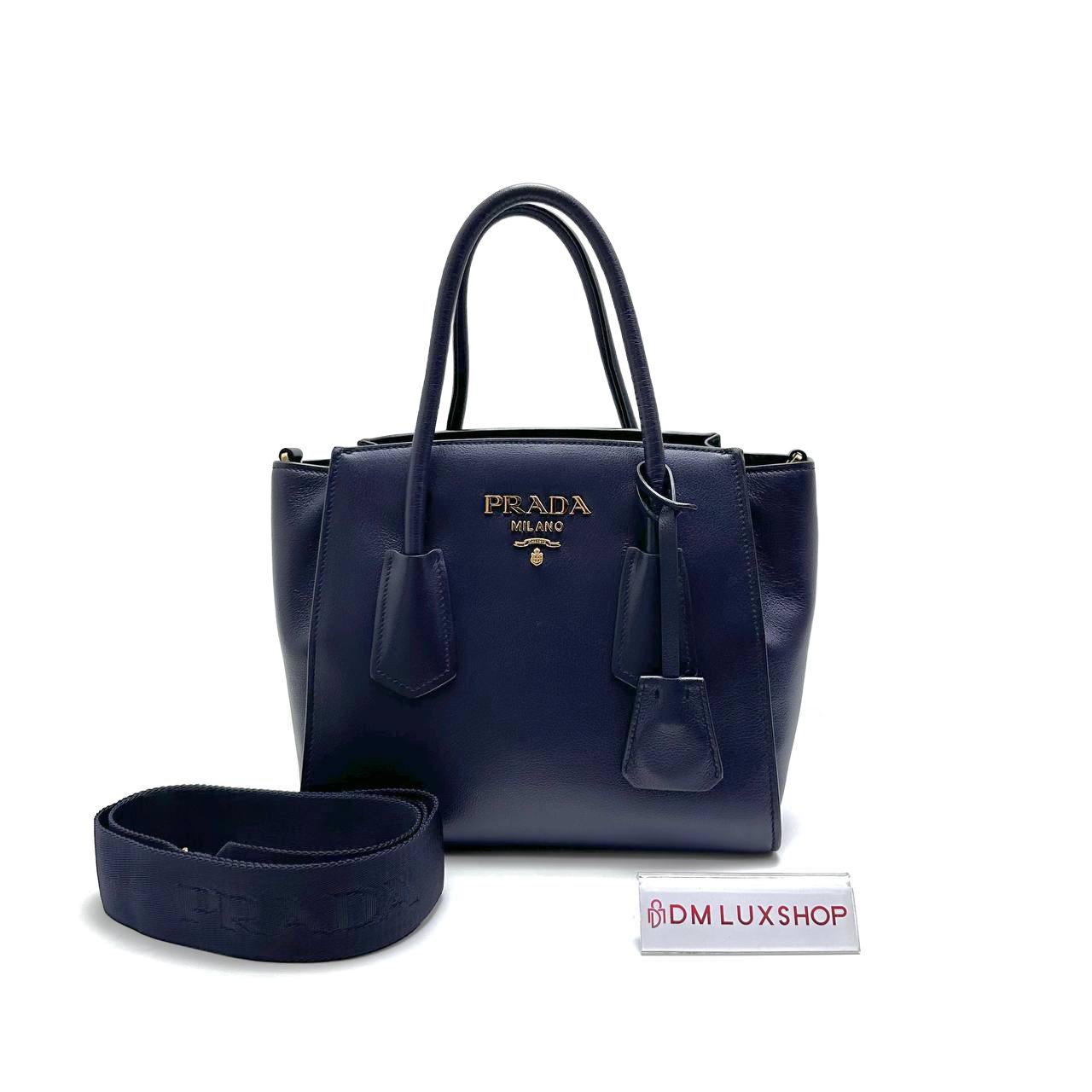 Prada Navy Glace Calf Leather Tote Bag GHW 