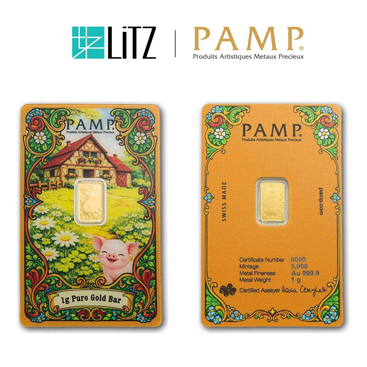 [1 gram] LITZ PAMP Suisse Lucky Pig Limited Edition Gold Bar (999.9) PG085