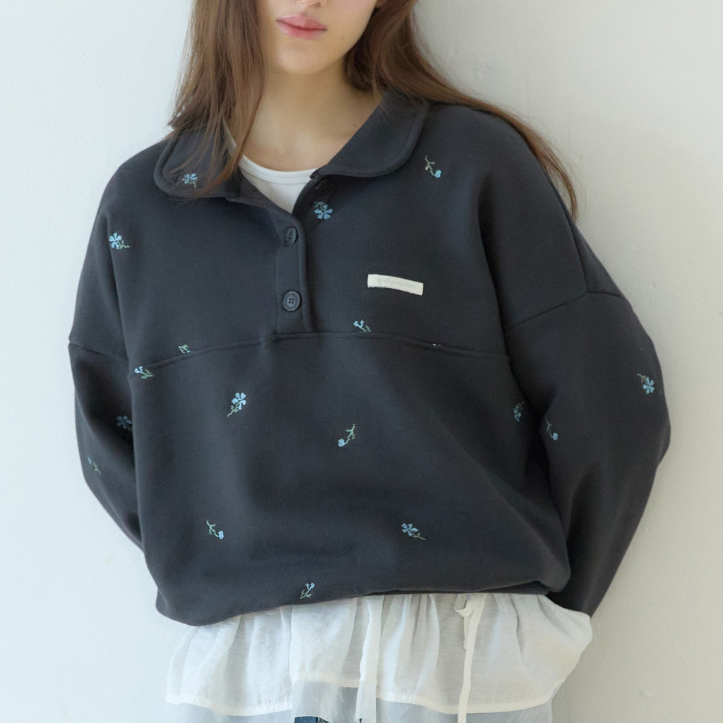 [OURHOPE] Flora Embroidery Button-down Sweatshirt (2種)