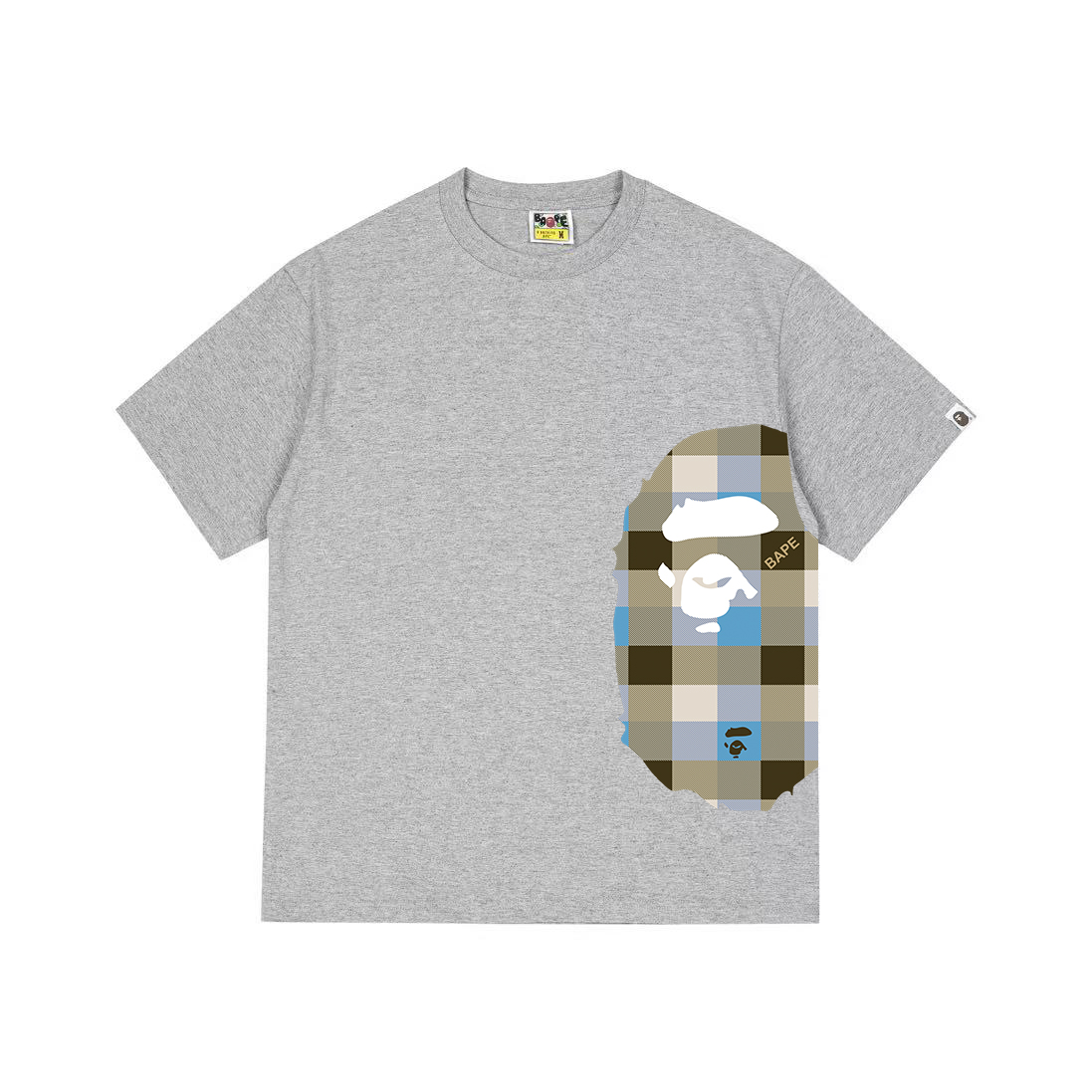 Bape Logo Check Side Big Ape Head Tee 