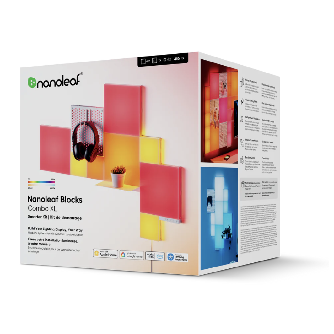 [原裝香港行貨丨2年保養] Nanoleaf Blocks | 超大組合裝 | SMK | 白色 | 10件裝 | 英國（4個大方塊，4個小方塊，1個洞洞板，1個擱板）Nanoleaf Blocks | Combo XL | SMK | White | 10 Pack | UK (4 x Big Squares, 4 x Small Square, 1 x Pegboard, 1 x Shelf) N8100K01-10CB