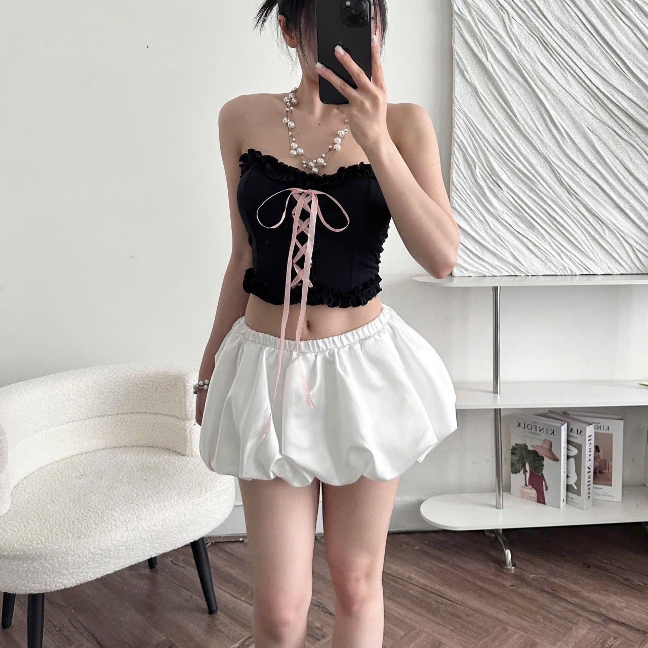 緊身蝴蝶结胸衣上衣