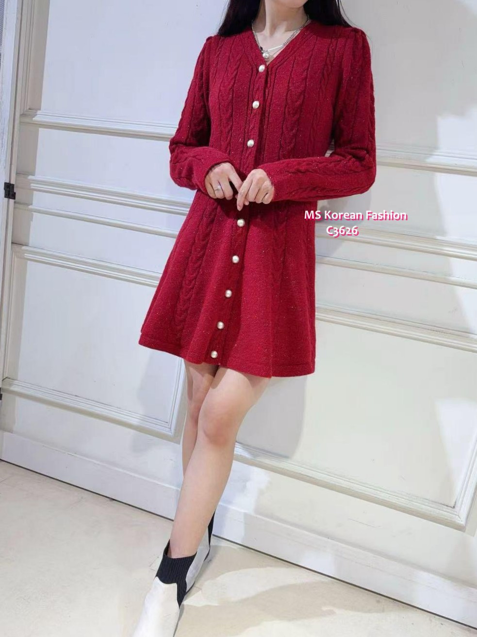 C3626 韓國🇰🇷V領修腰連身裙