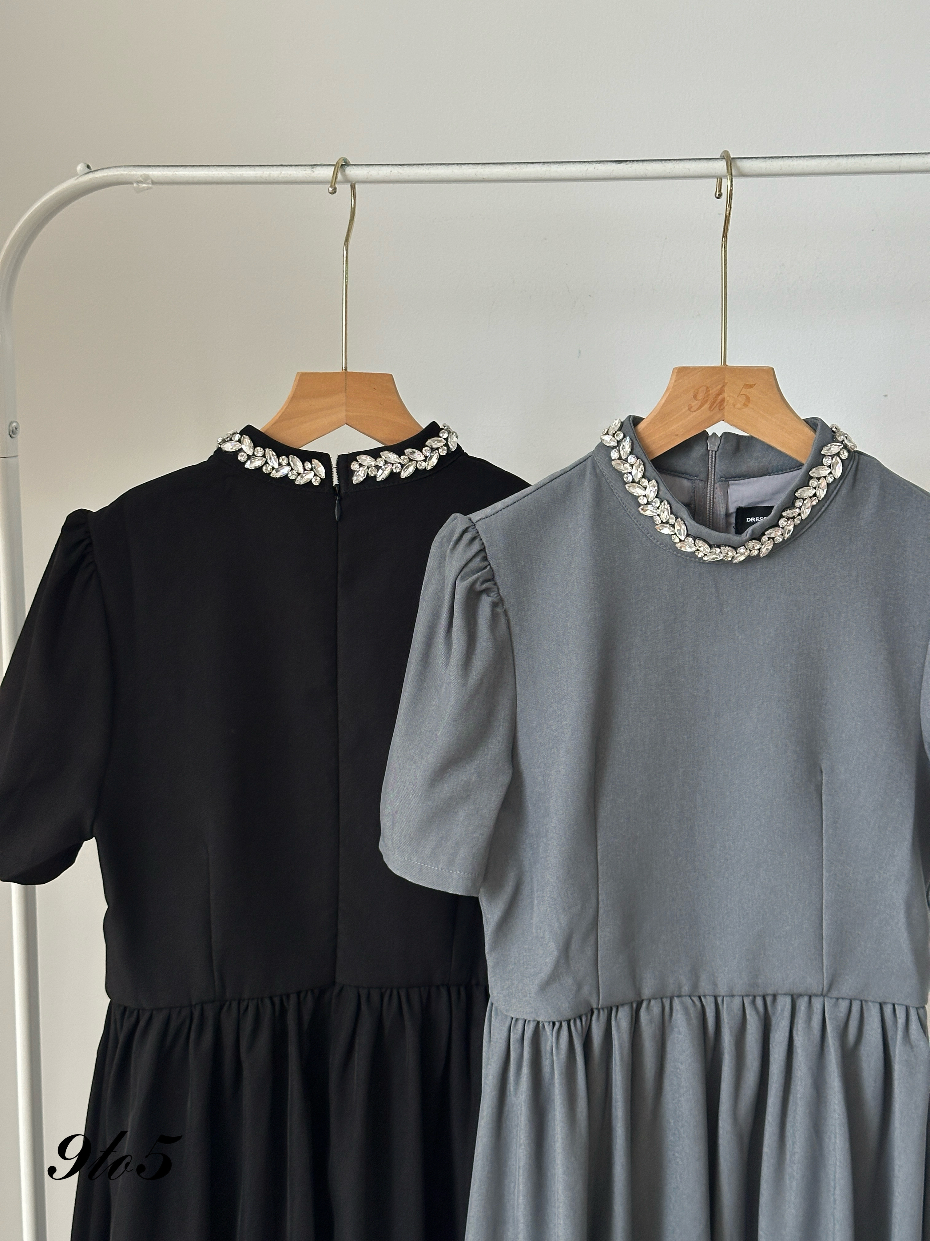 D2334 Puff Sleeve Pleated Dress - 4 Colors 