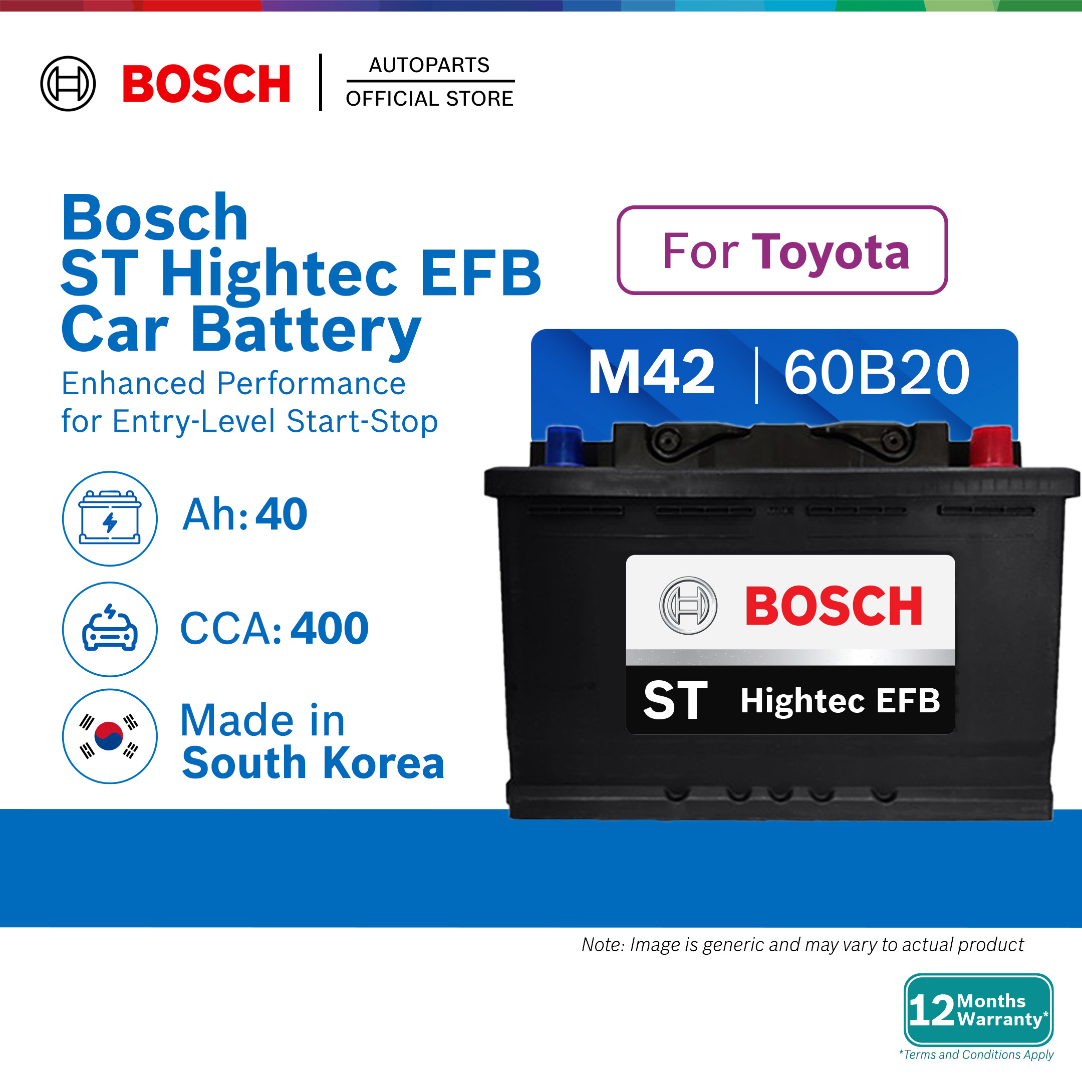 [DELIVERY ONLY] Bosch ST Hightec EFB M42 L/R Car Battery - Toyota Veloz, Rush F800