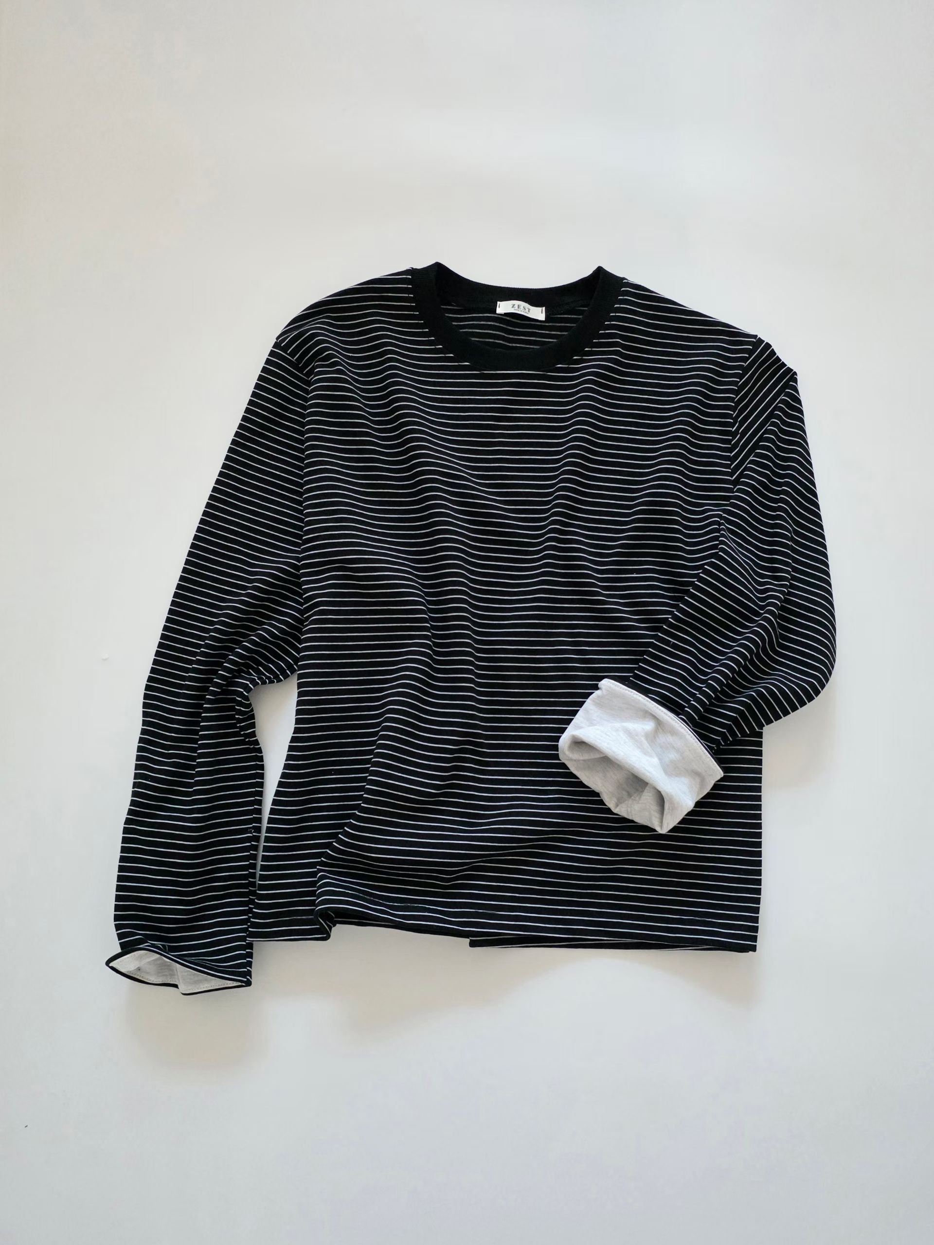 拼色摺袖間條top