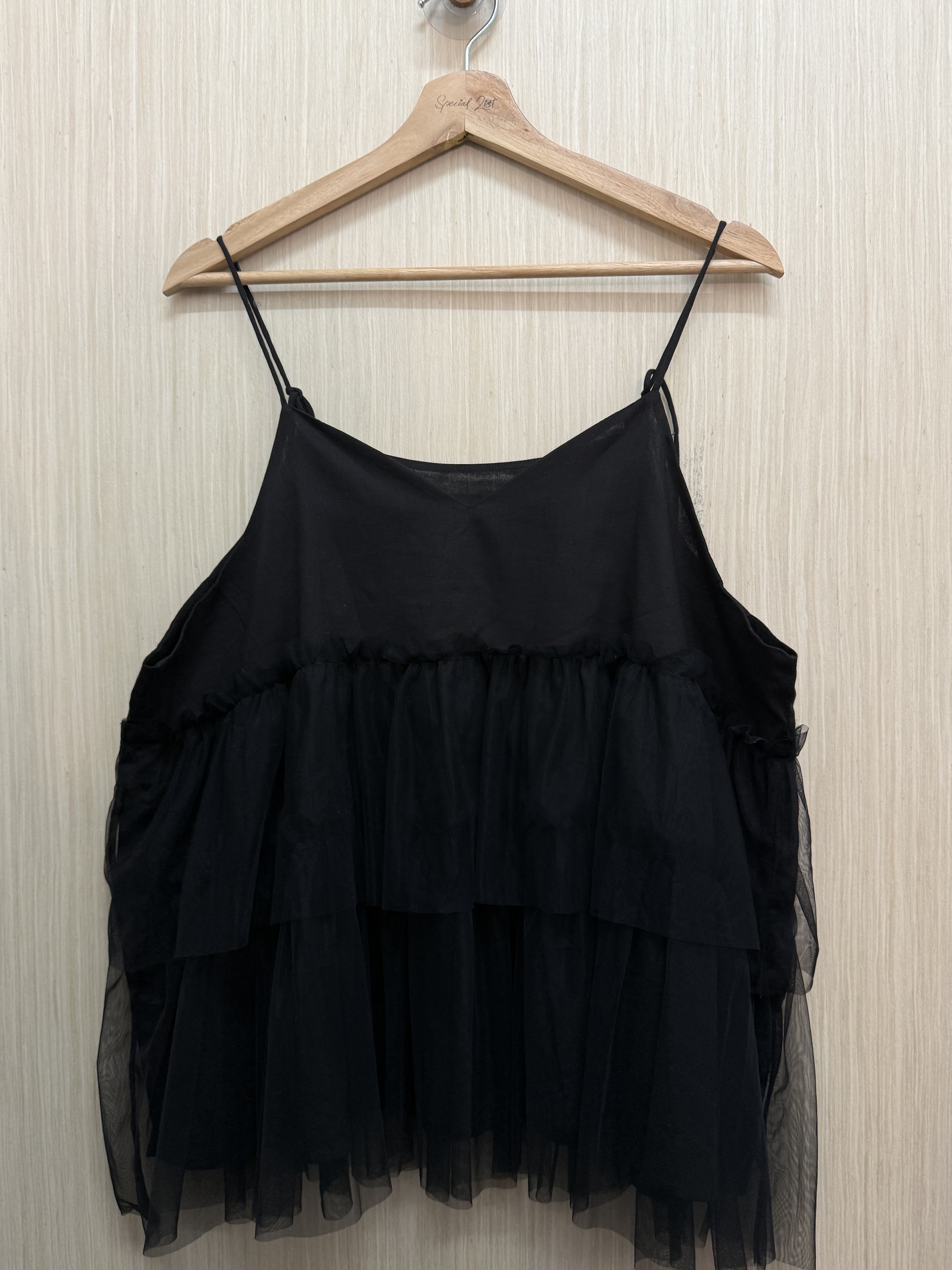 幼肩薄紗吊帶（黑色）