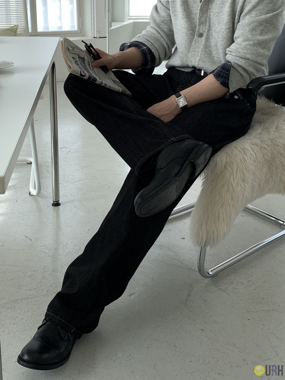 【100%保證韓國直送】經典原色挺闊對比色明線半寬鬆牛仔褲 👖 [2 color] RL114834