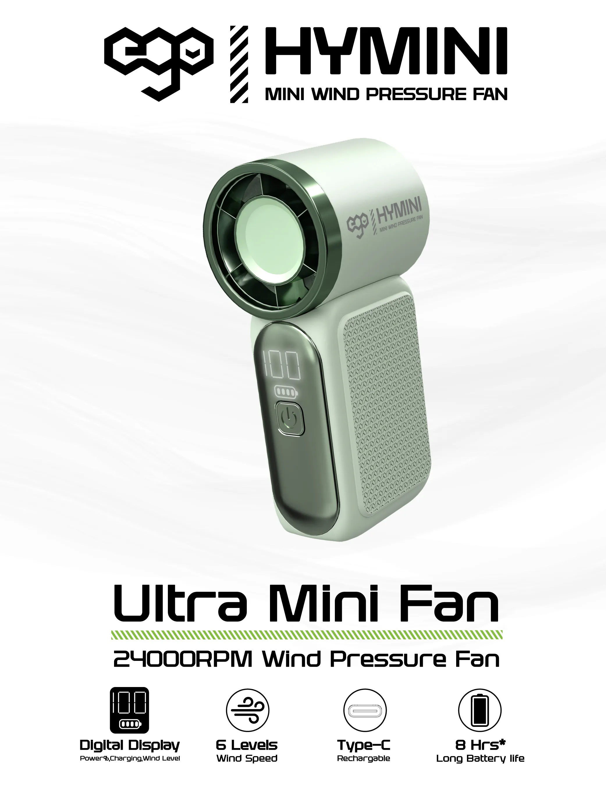 香港行貨 一年保養 ego - HyMini 極迷你風扇 8小時長氣 / 2.4萬轉風壓 / LED顯示 / 超迷你體積 X688