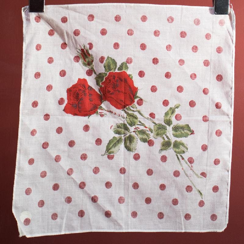 Vintage C.a. 1960s German "Peacock" Rose & Polka Dot Cotton Handkerchief - New Old Stock (EV387)