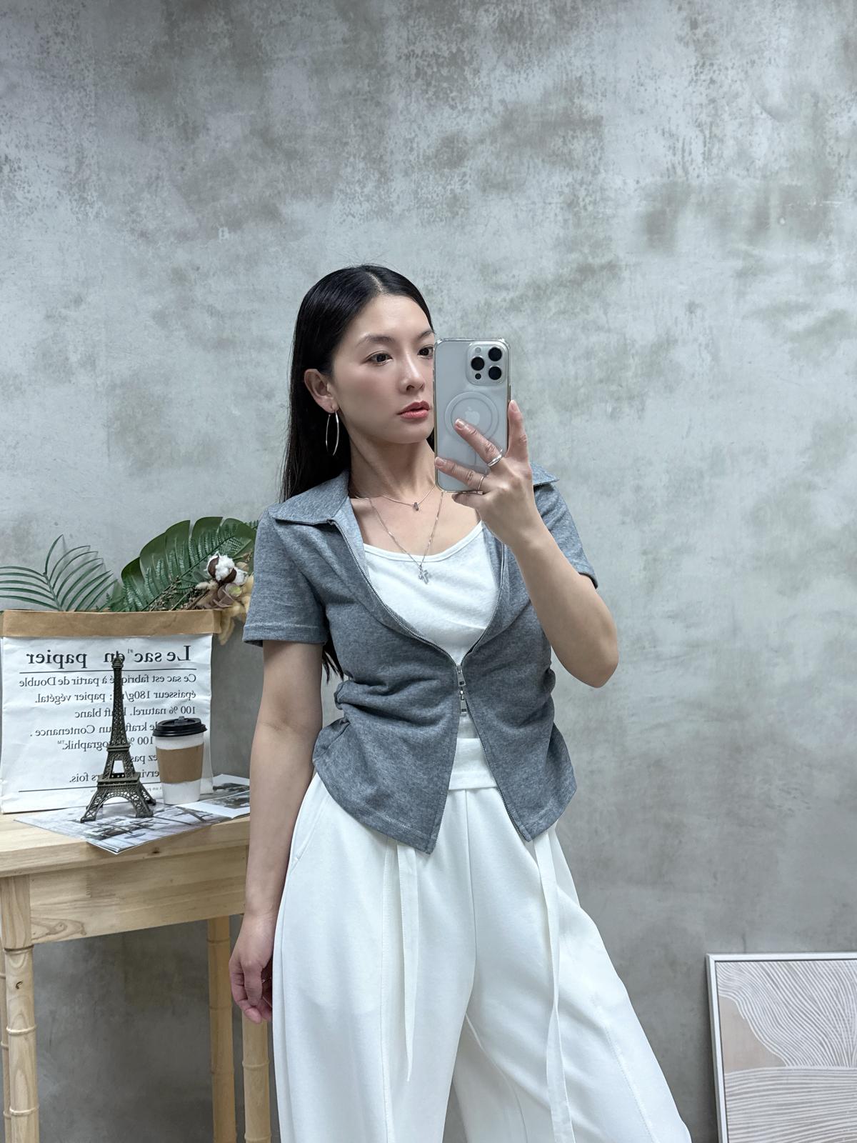 假兩件雙拉鏈Top