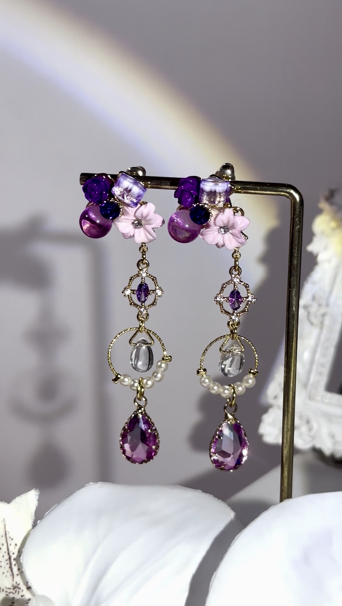 紫花漸變水晶耳環💜