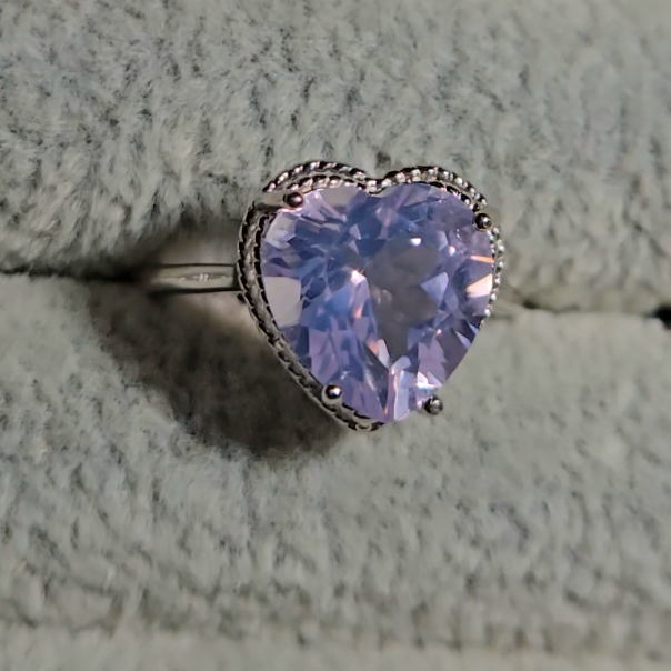 Lavender moon quartz heart ring in adjustable sterling silver (D) - RQ156