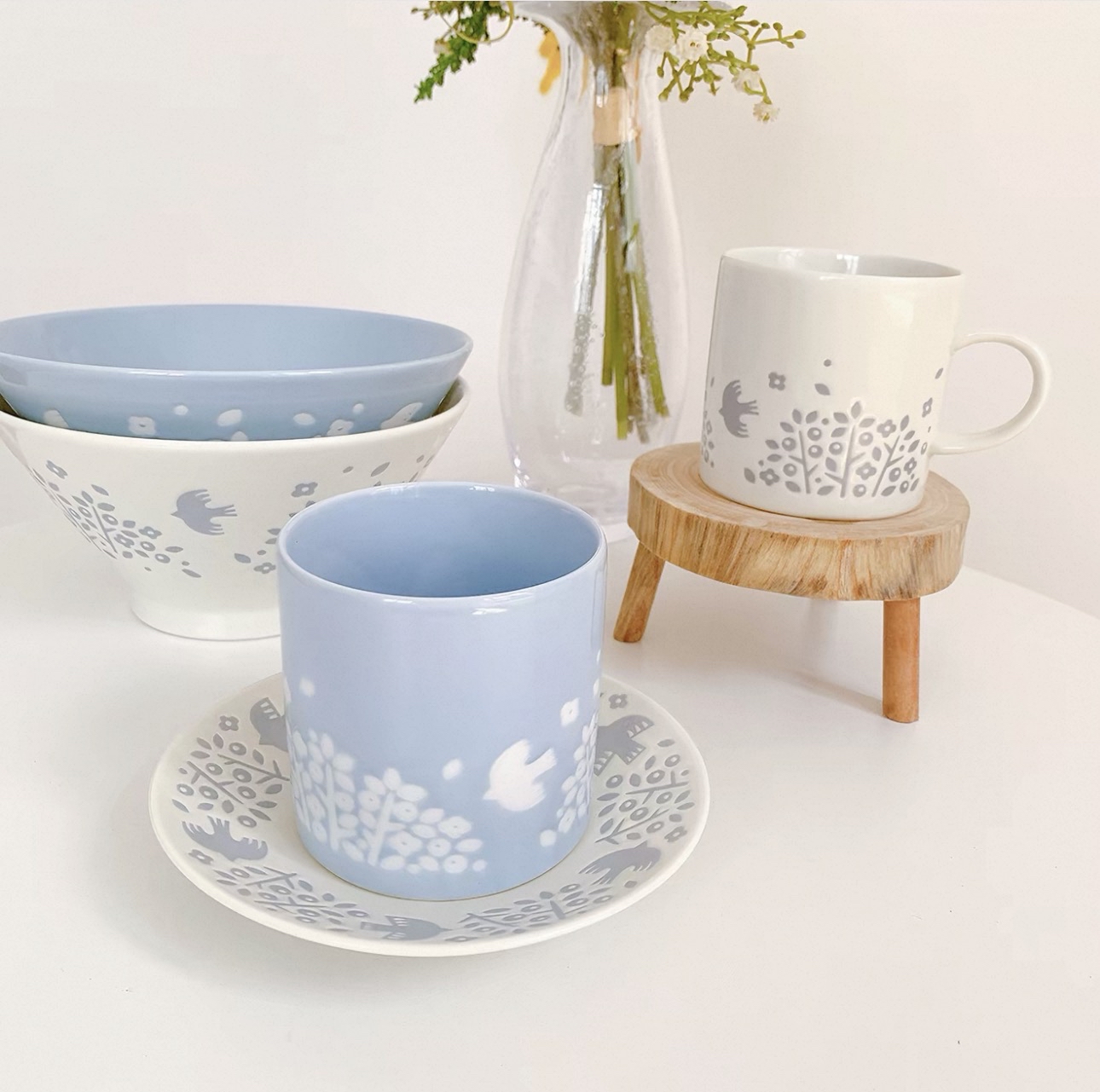 日本製LINTU美濃焼小鳥和植物陶瓷餐具