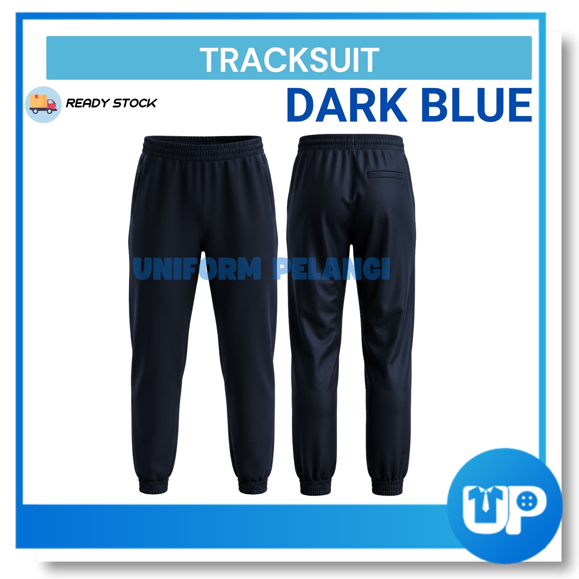 Tracksuit Seluar Sukan Sekolah Pra Kanak-Kanak Lelaki Perempuan Hitam Biru Elastic Kaki Cekak Getah