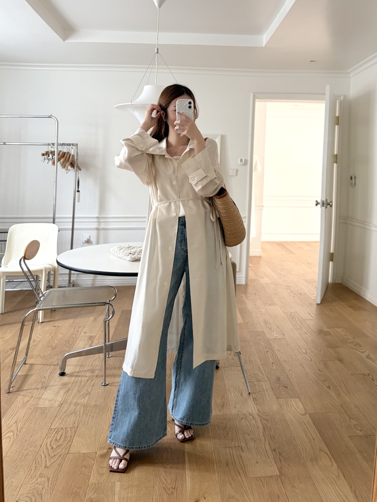 Silky Belted Trench Coat (Ivory)