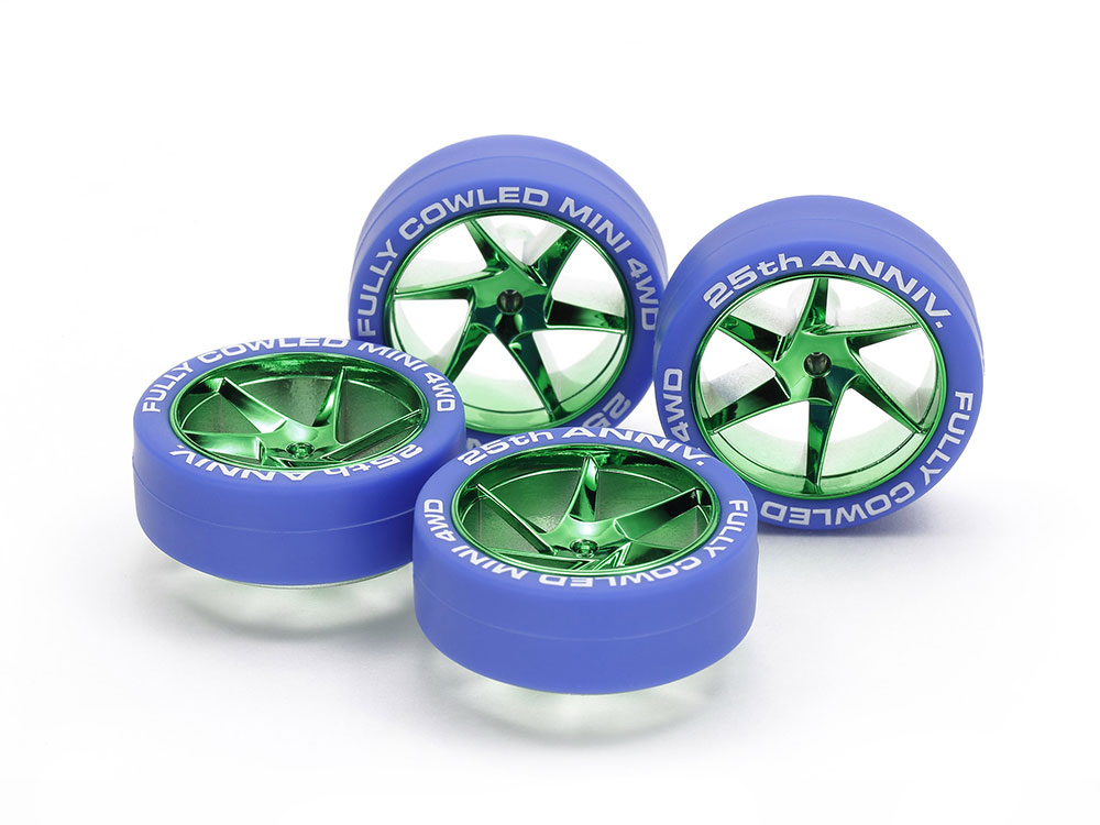 Fully Cowled Mini 4WD 25th Anniversary Blue Tires & Green Plated Wheels