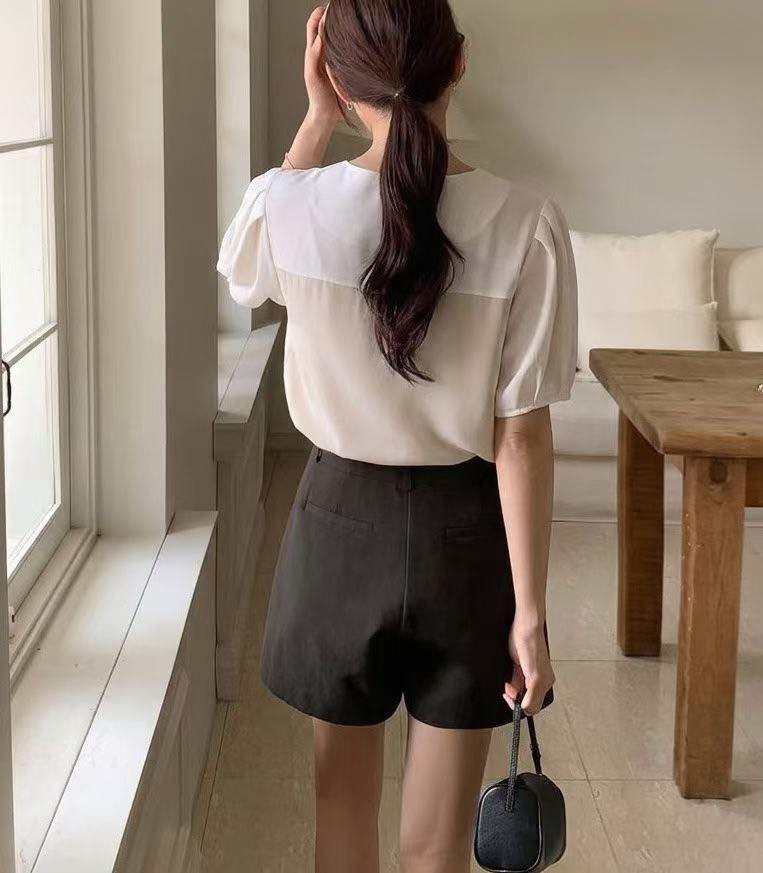 拼色V領氣質Top