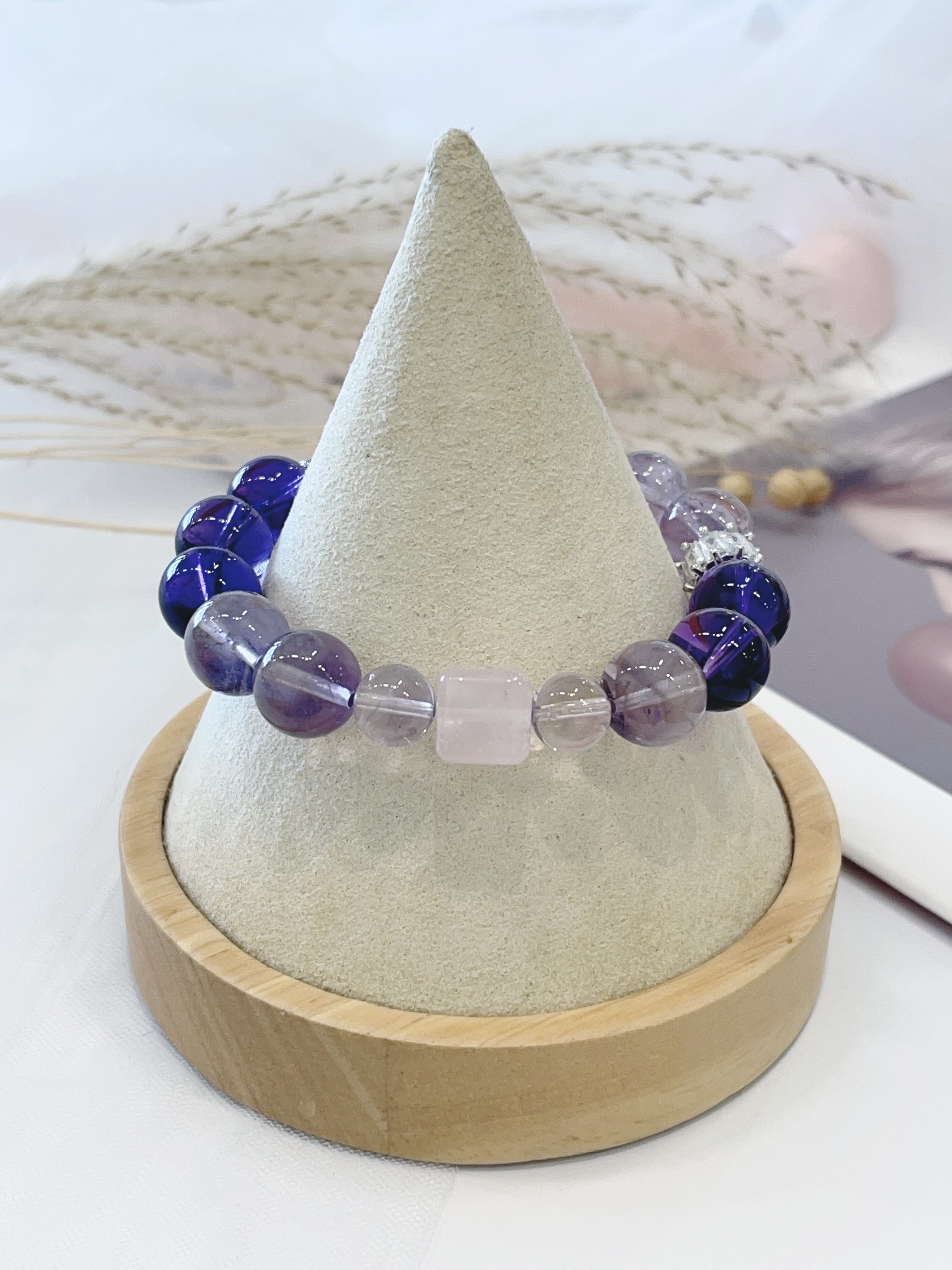 💜 渐层感 紫水晶 × 方糖粉水晶手串 Amethyst & Rose Quartz Cube